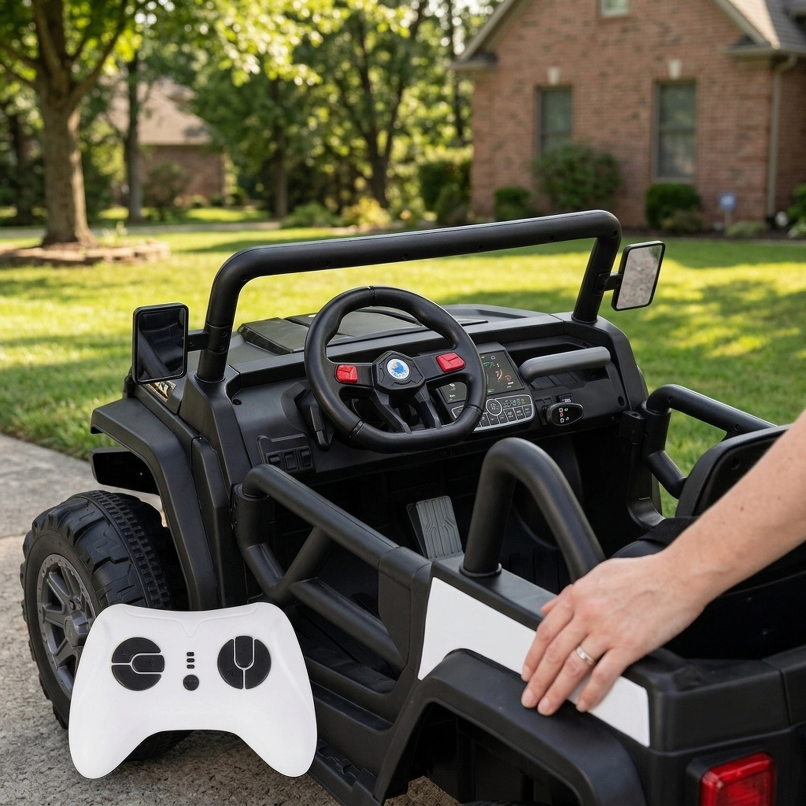 24V 2-Seater Kids Ride On Dump Truck One-Button Electric Dump Bed Shovel Holder Parent Remote Ages 3-8 Black