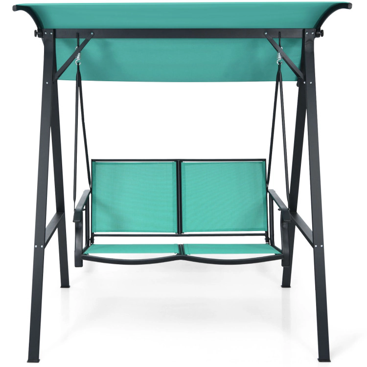 Hivvago 2 Person Patio Swing With Weather Resistant Glider And Adjustable Canopy