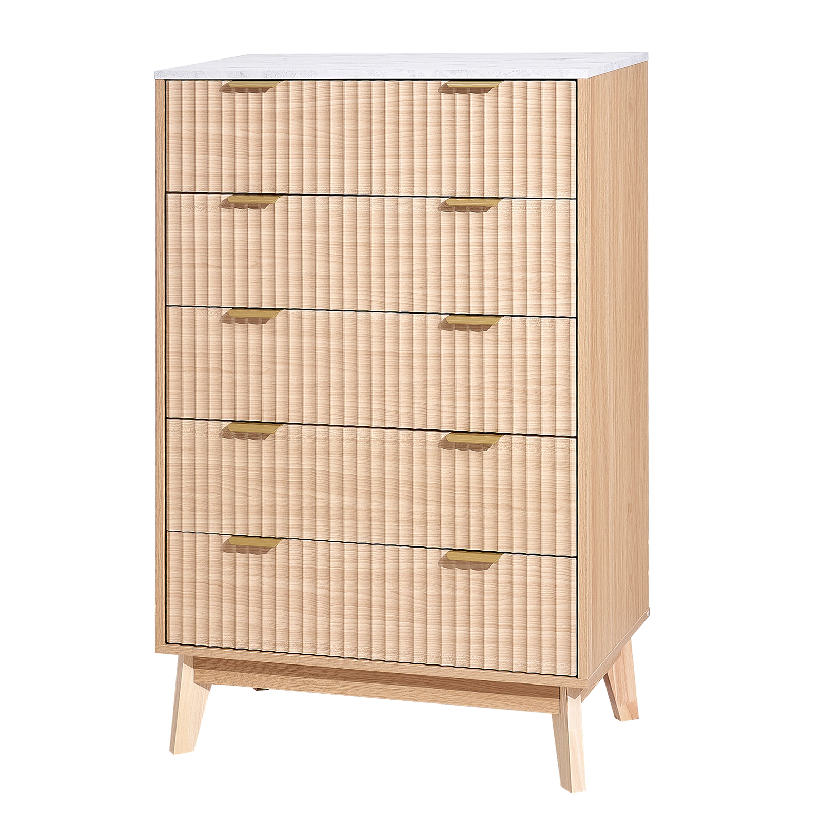 HONGGE Fluted Wooden Chest of Drawers with Sliding & Anti-tip Device