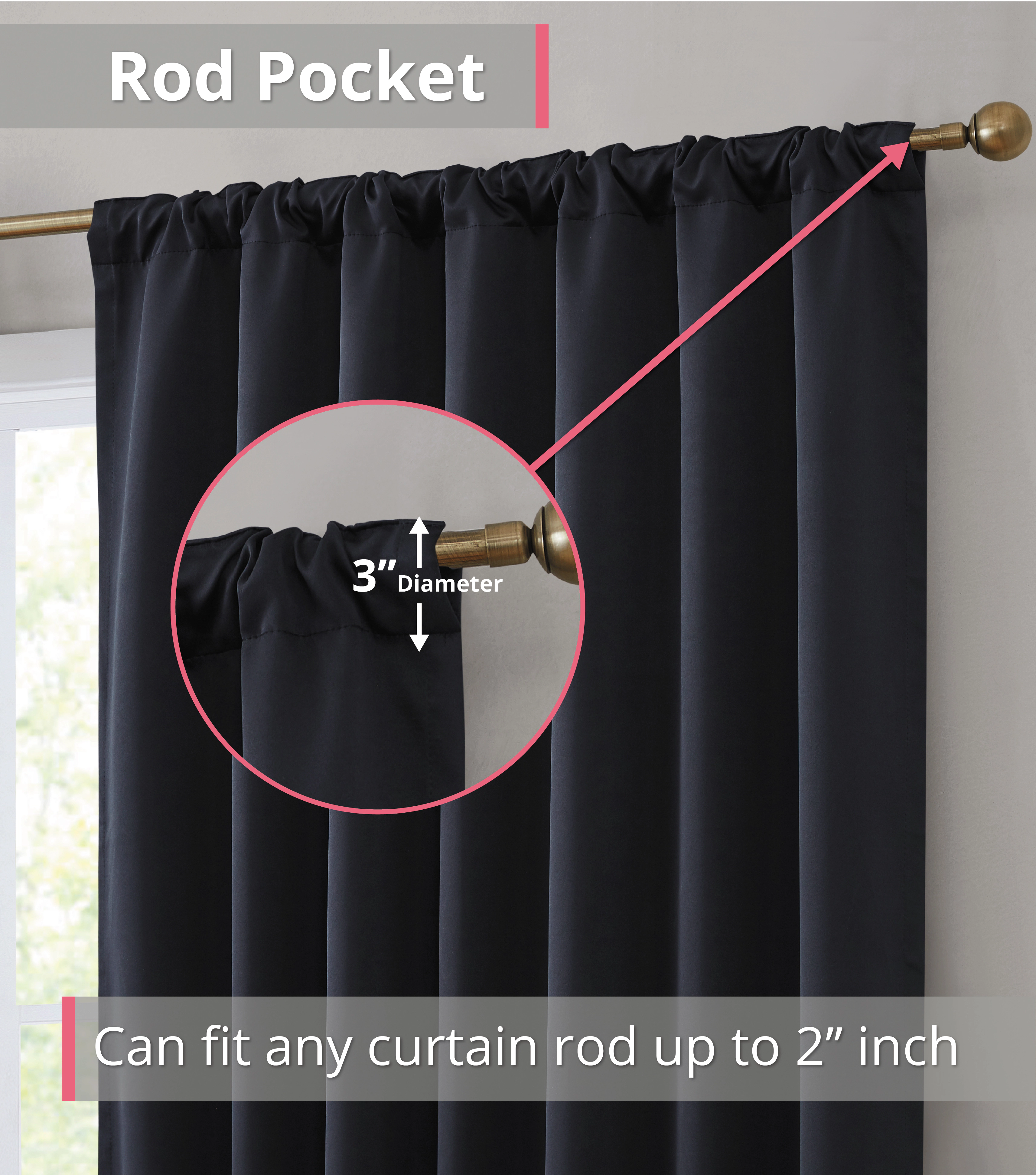 HLC.ME Hamilton 100% Complete Blackout Lined Drapes Thick Heavy Insulated Rod Pocket Back Tab Curtains - Set of 2
