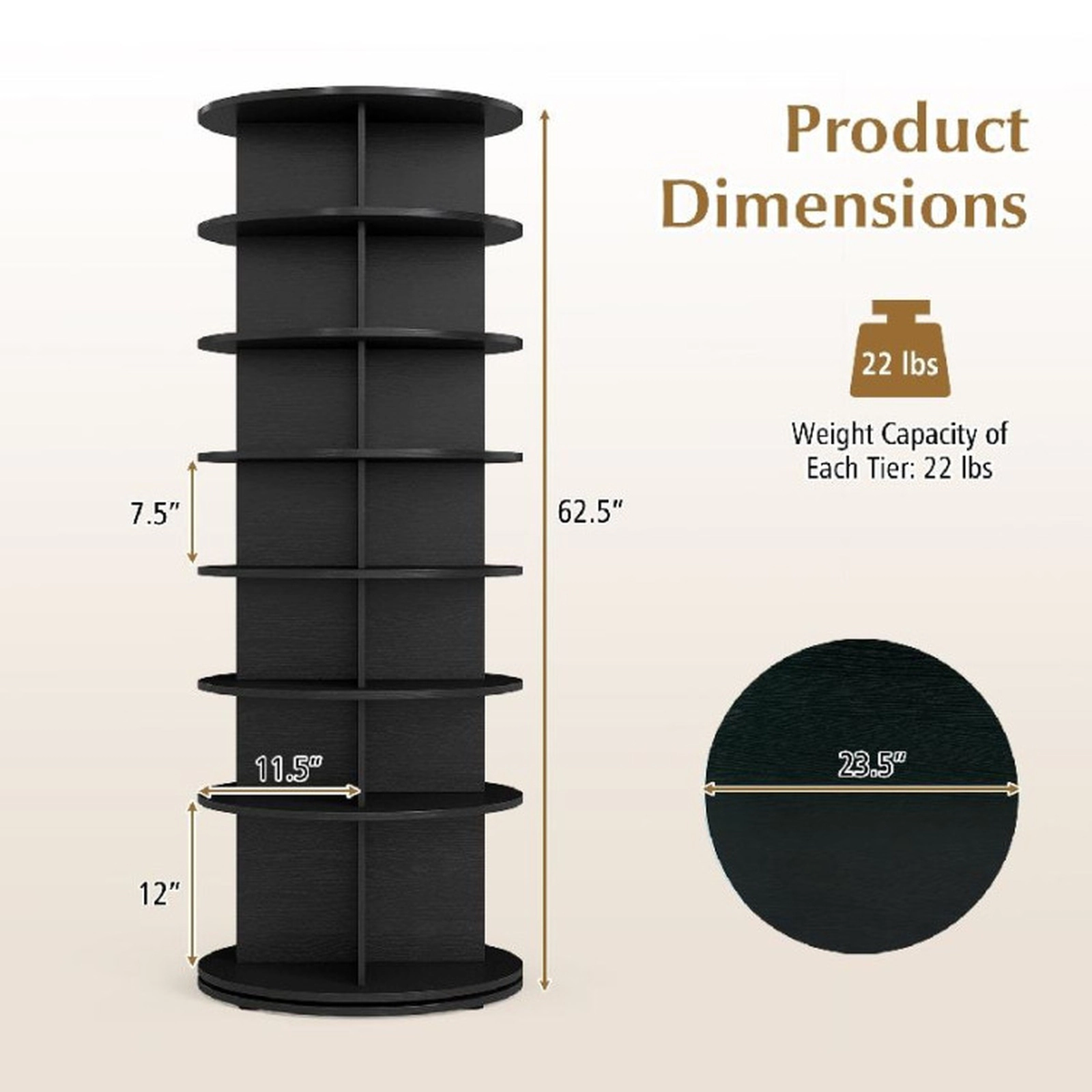 SUGIFT 7-Tier 360° Rotating Shoe Rack Tower Freestanding Spinning Shoe Organizer 22-lb Per Tier Black