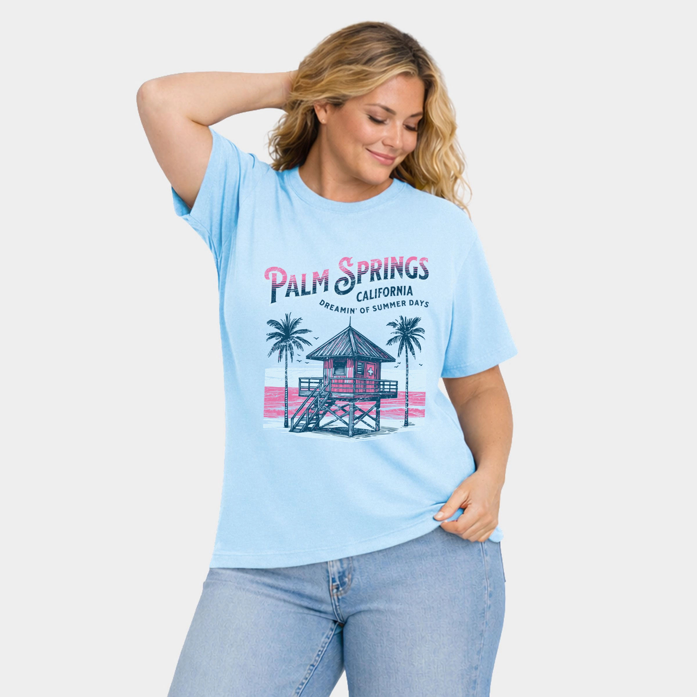 Simply Sage Market - Palm Springs Summer Days Women's Plus Sized Garment Dyed Graphic T-Shirt