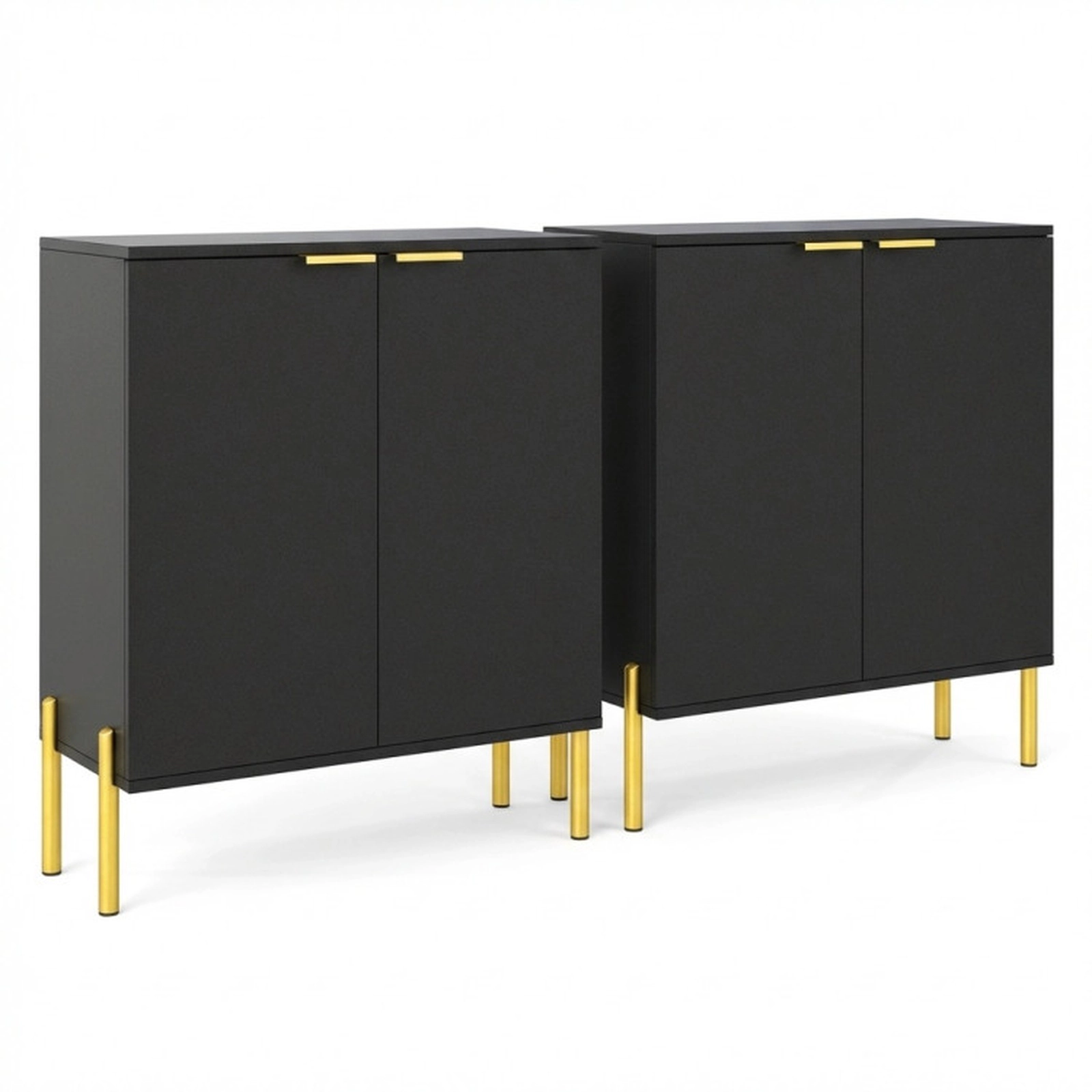 SUGIFT Set of 2 135-lb Top Capacity 31-in Black 2-Door Buffet Cabinet Sideboards with Elevated Metal Legs