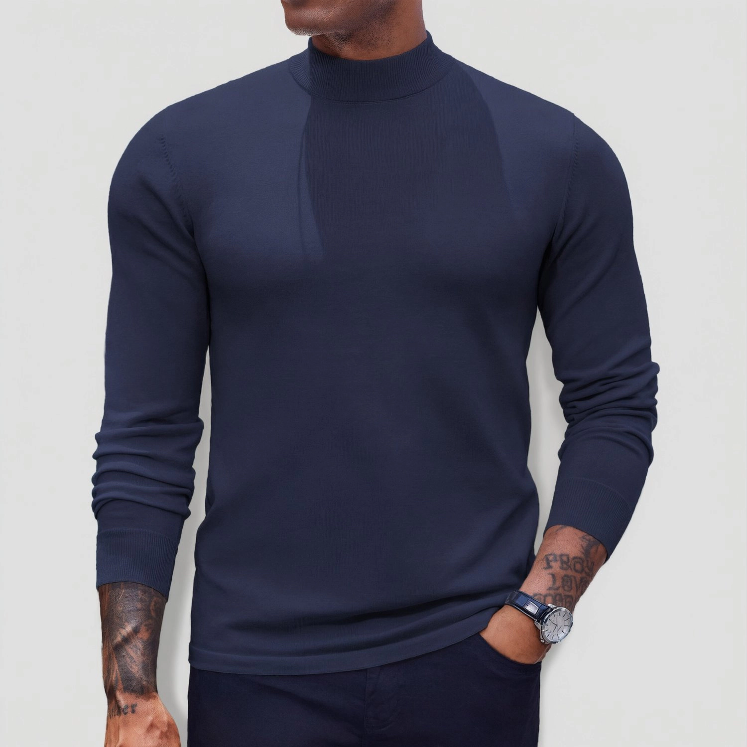 COOFANDY Mens Mock Neck Long Sleeve Sweater Fall Ribbed Trim Slim Fit Casual Tops