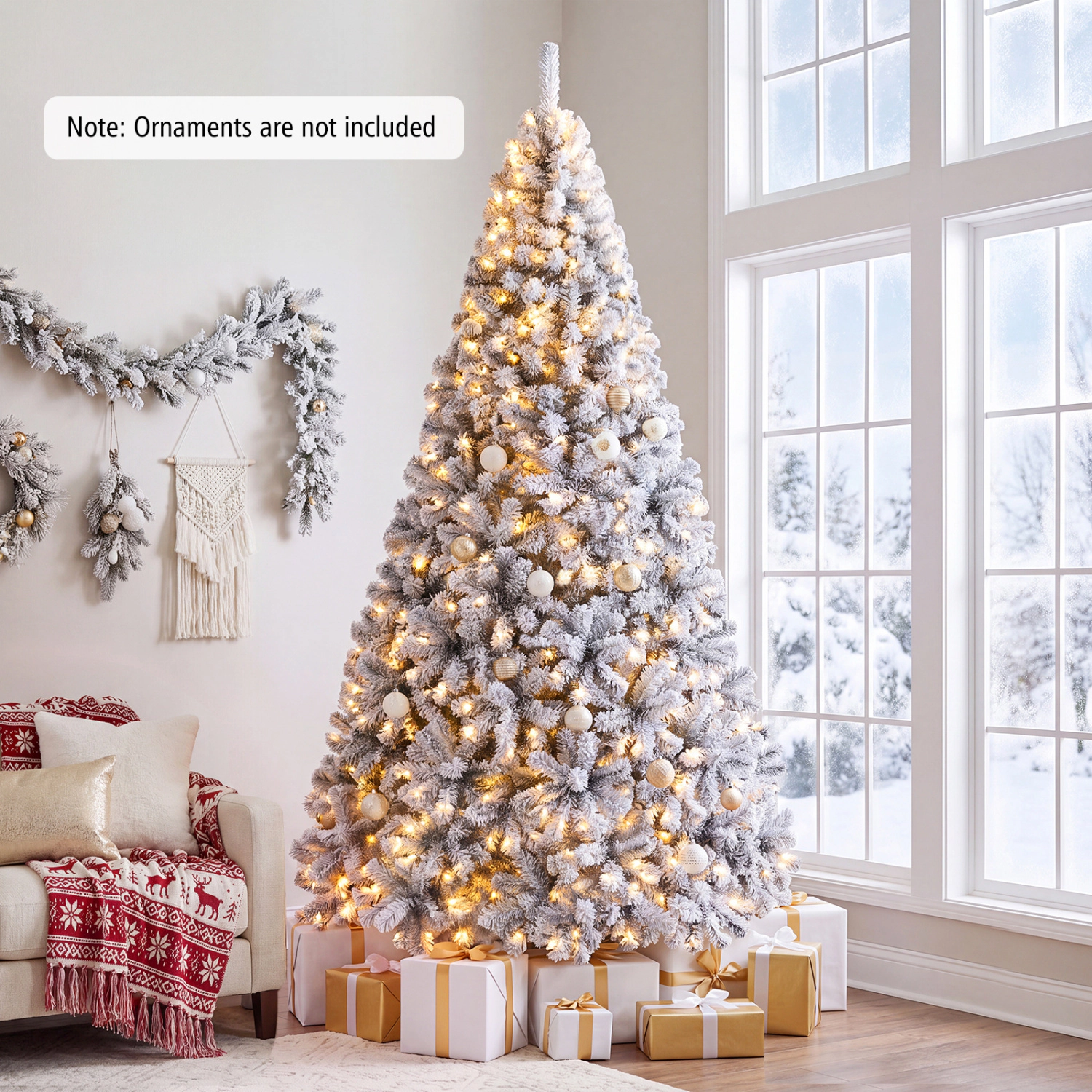 LJG Pre-Lit Premium Snow Flocked Hinged Artificial Christmas Tree