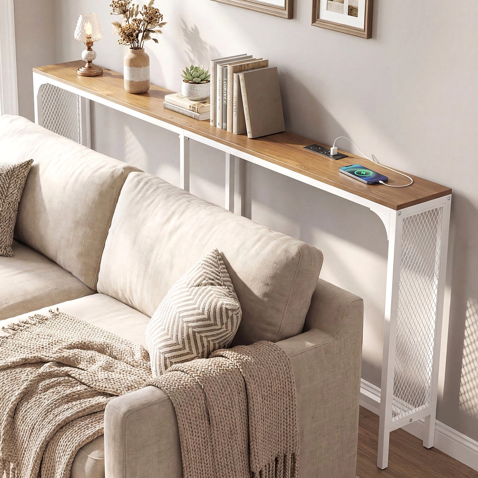 SlickBlue Long Narrow Console Table with Charging Station