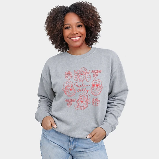 Simply Sage Market - Women's Graphic Sweatshirt - Feelin' Jolly Santa Outline