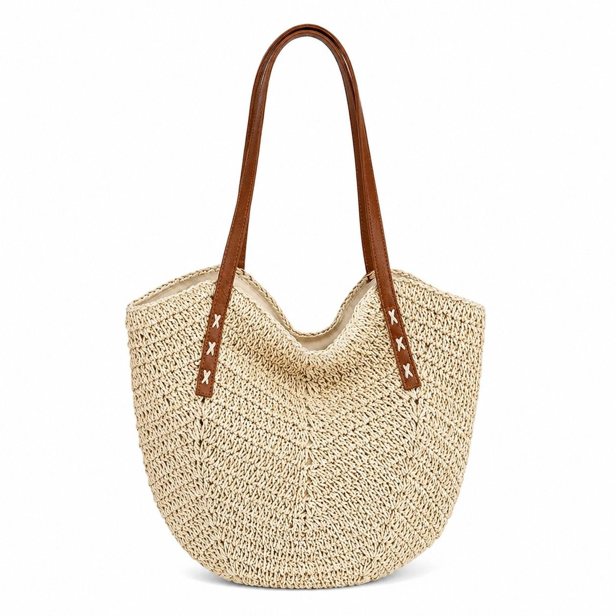 Alilang Women's Woven Straw Tote Bag Large Capacity Shoulder Handbag Vacation Beach Everyday Carryall, Beige