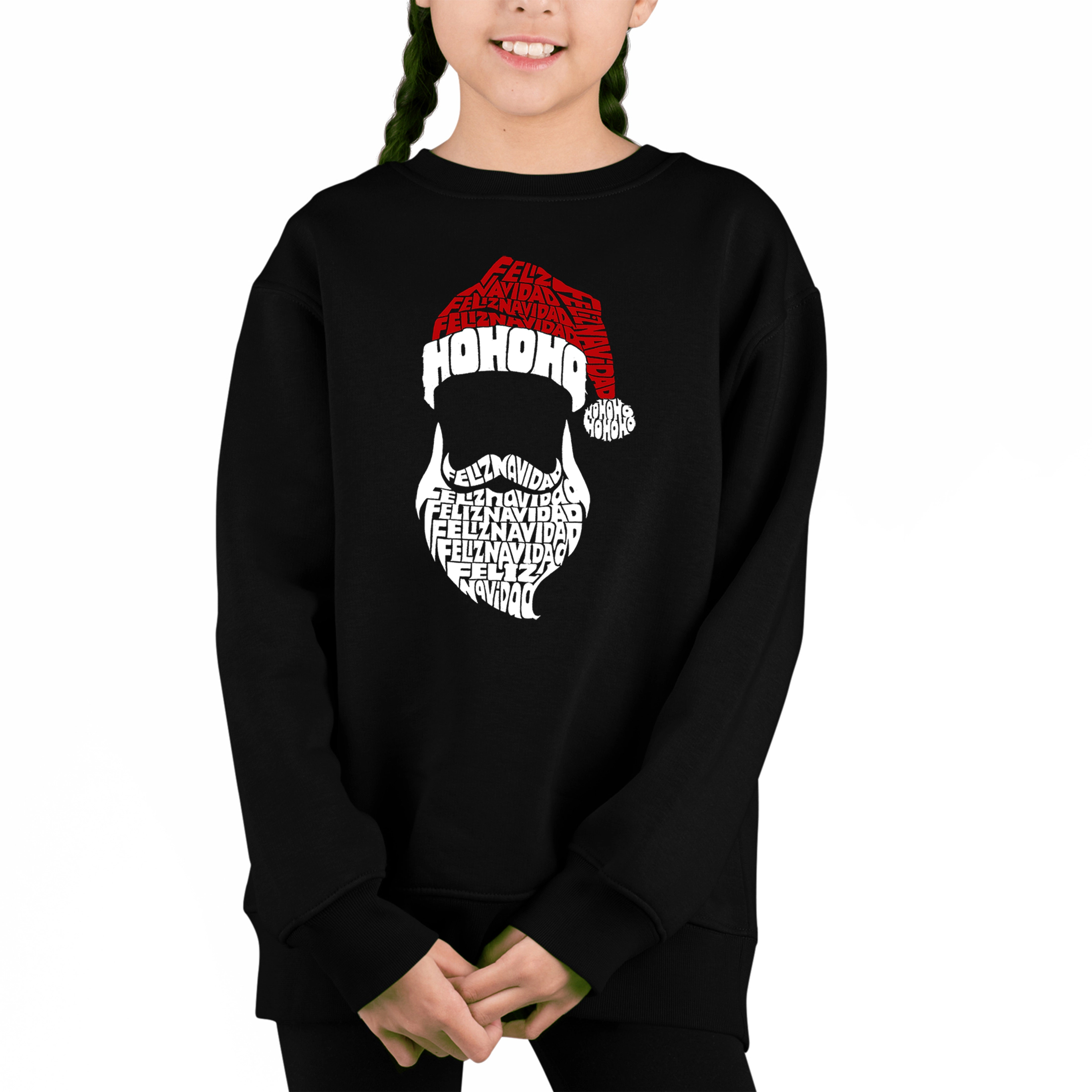LA Pop Art Girl's Word Sweatshirt - Feliz Navidad Santa Claus