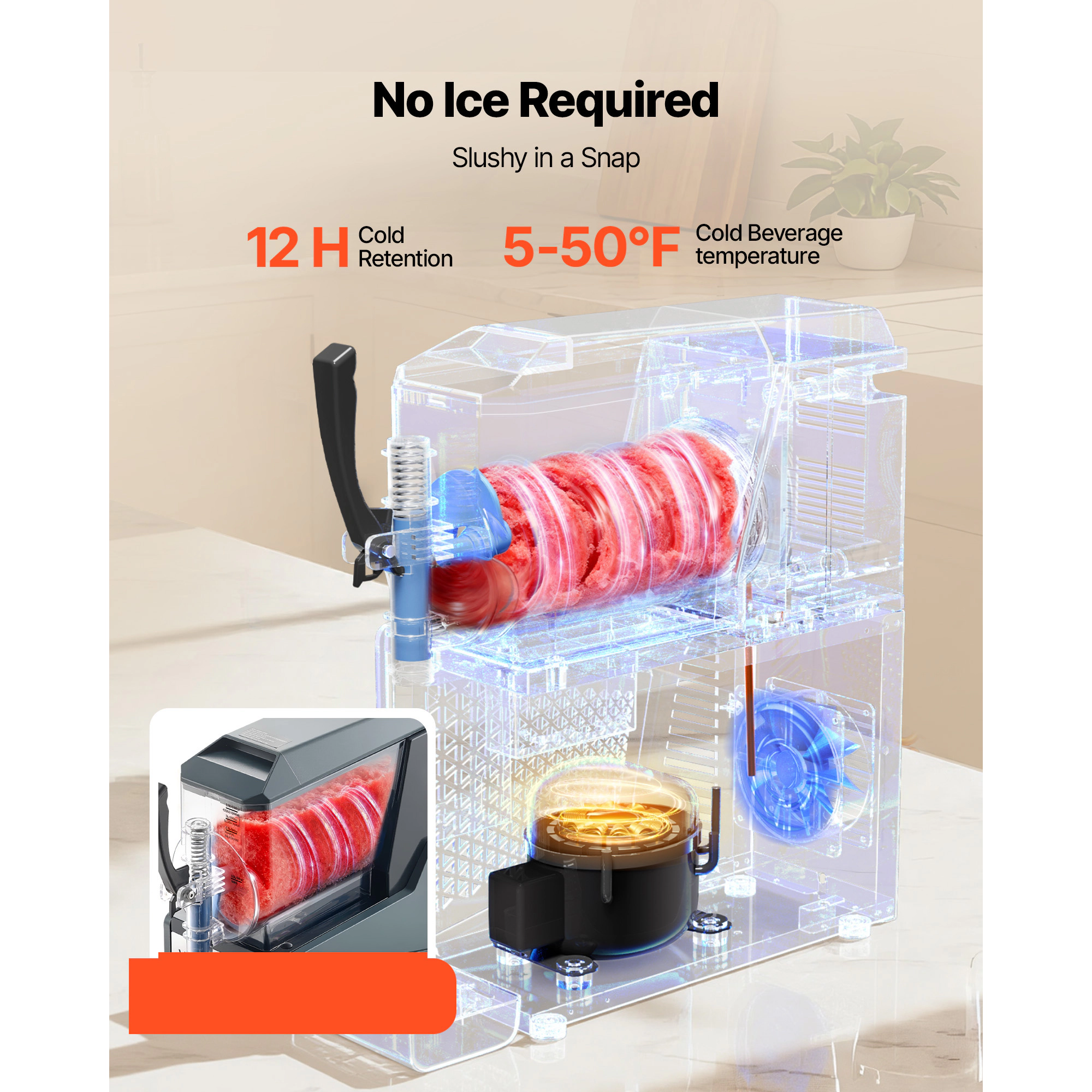 HONGGE Slushie Machine / No Ice Needed Slushy for Home Frozen Drink Maker with Single Tank Margarita