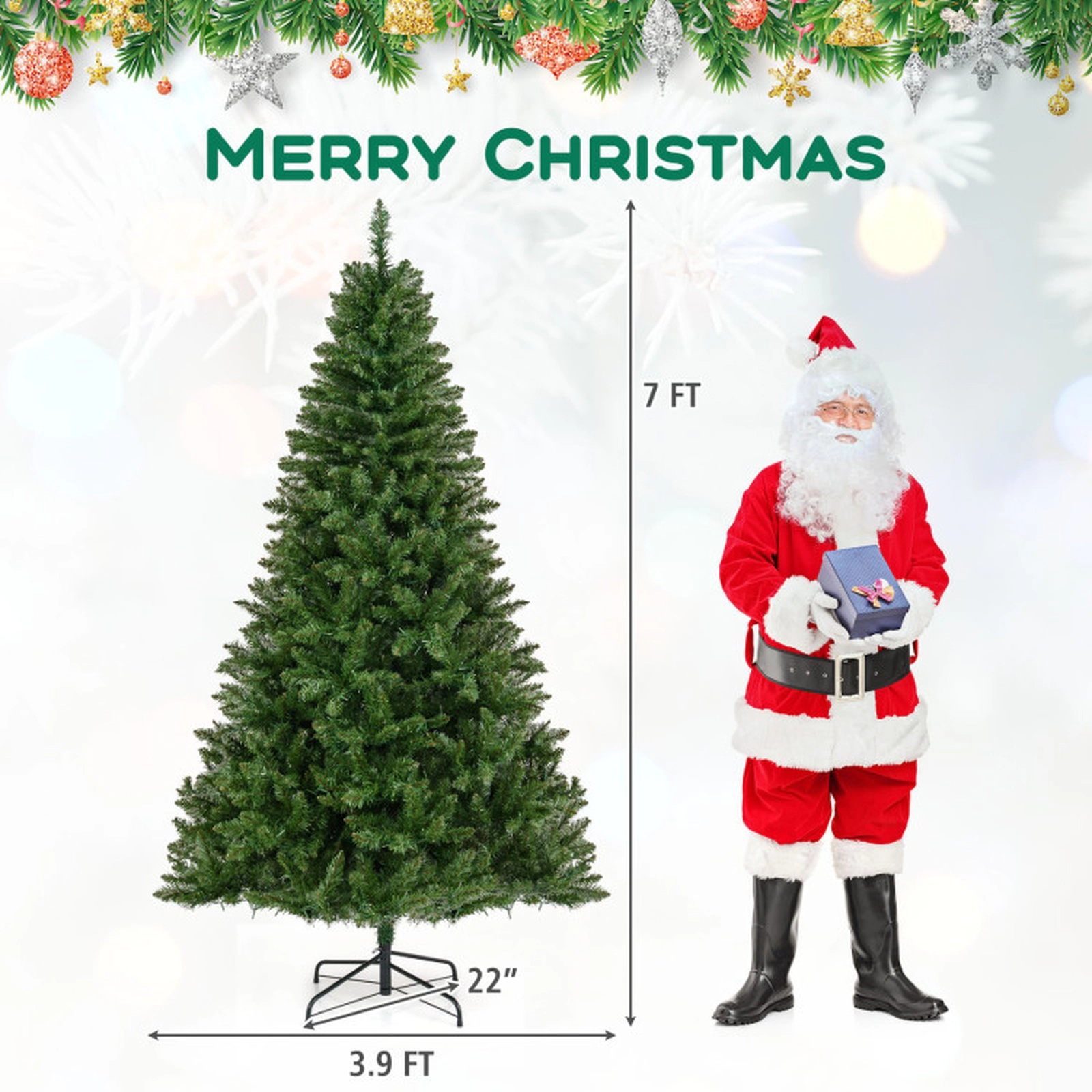 SUGIFT 7-ft Green Pre-Lit Artificial Christmas Tree with 1000 Warm White LEDs 990 Tips and Memory Function
