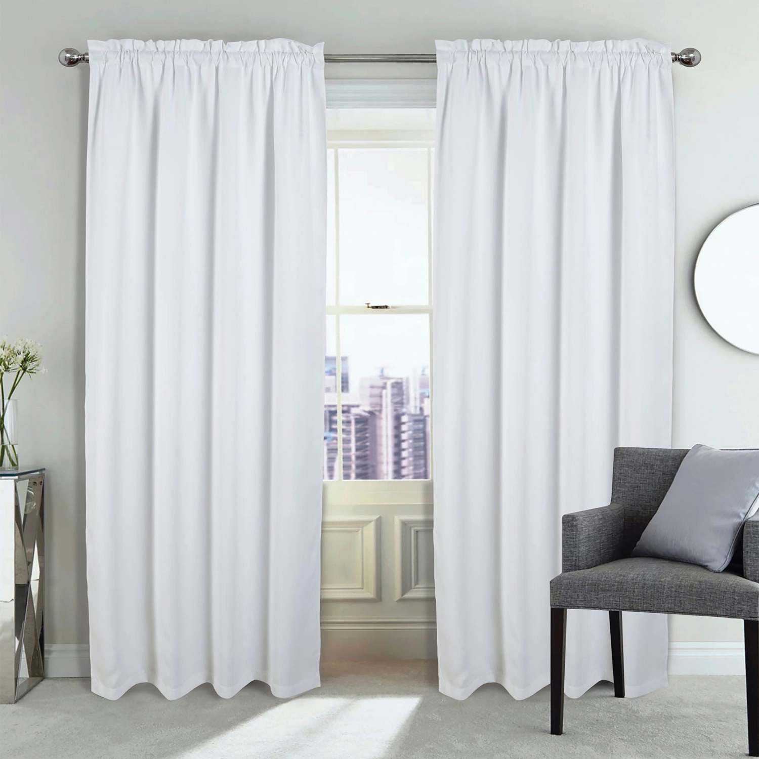 RT Designers Collection 100% Polyester Twilight Blackout Rod Pocket Curtain Panel 54" x 84" White
