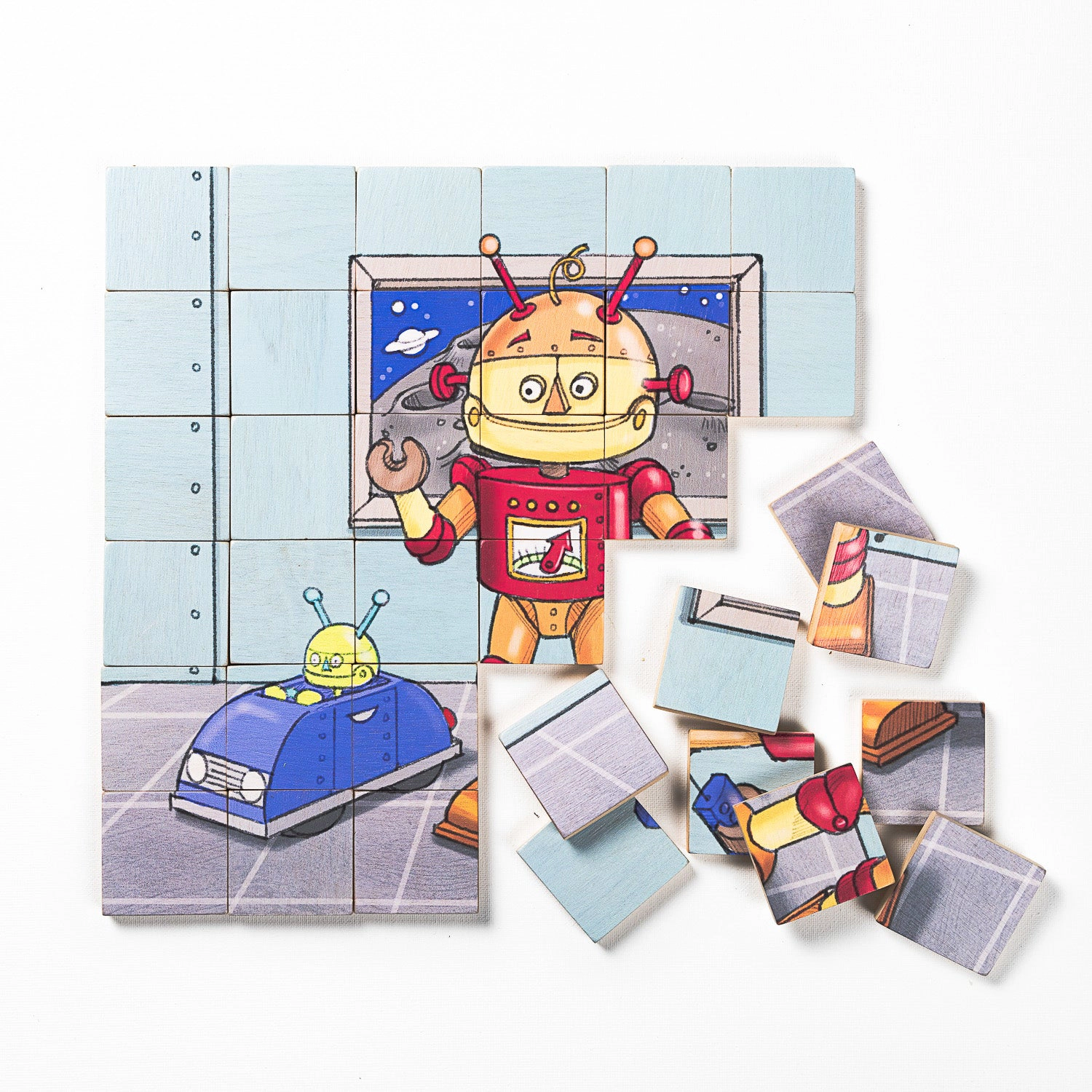 Magnetic Wooden Robot Puzzle with Organic Cotton Travel Bag - 36 Pieces - Maple Wood - Made in Canada