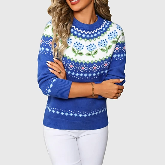 YesFashion Women's Vintage Fair Isle Pullover Sweater Lightweight Christmas Knit Tops
