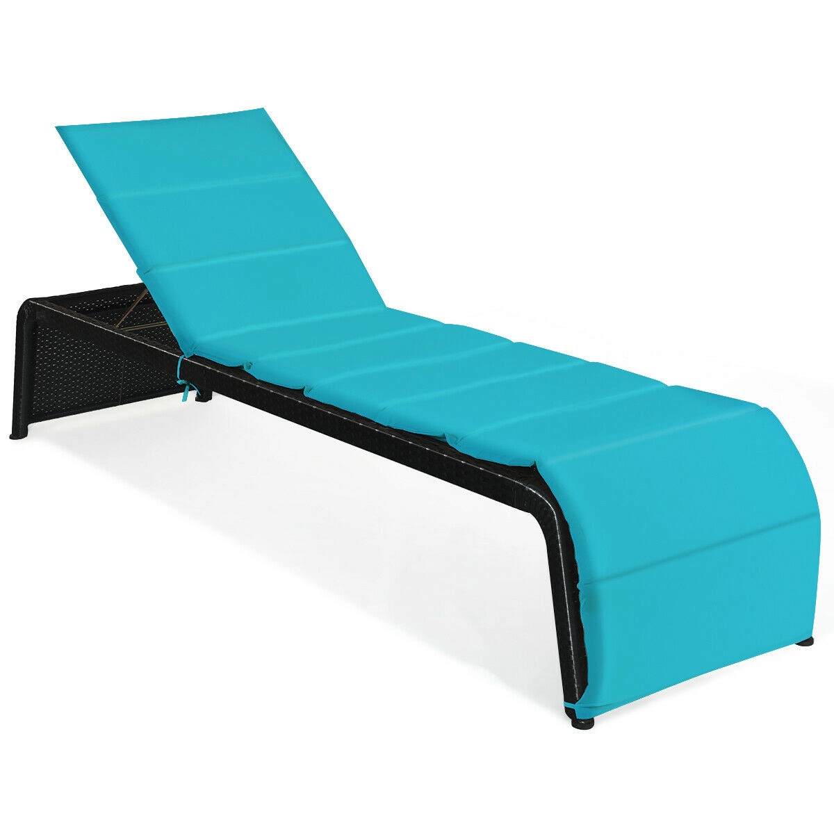 SUGIFT Adjustable Rattan Chaise Lounge Chair with 85-in Length 700-Lb Capacity with 2.5-in Cushion Turquoise