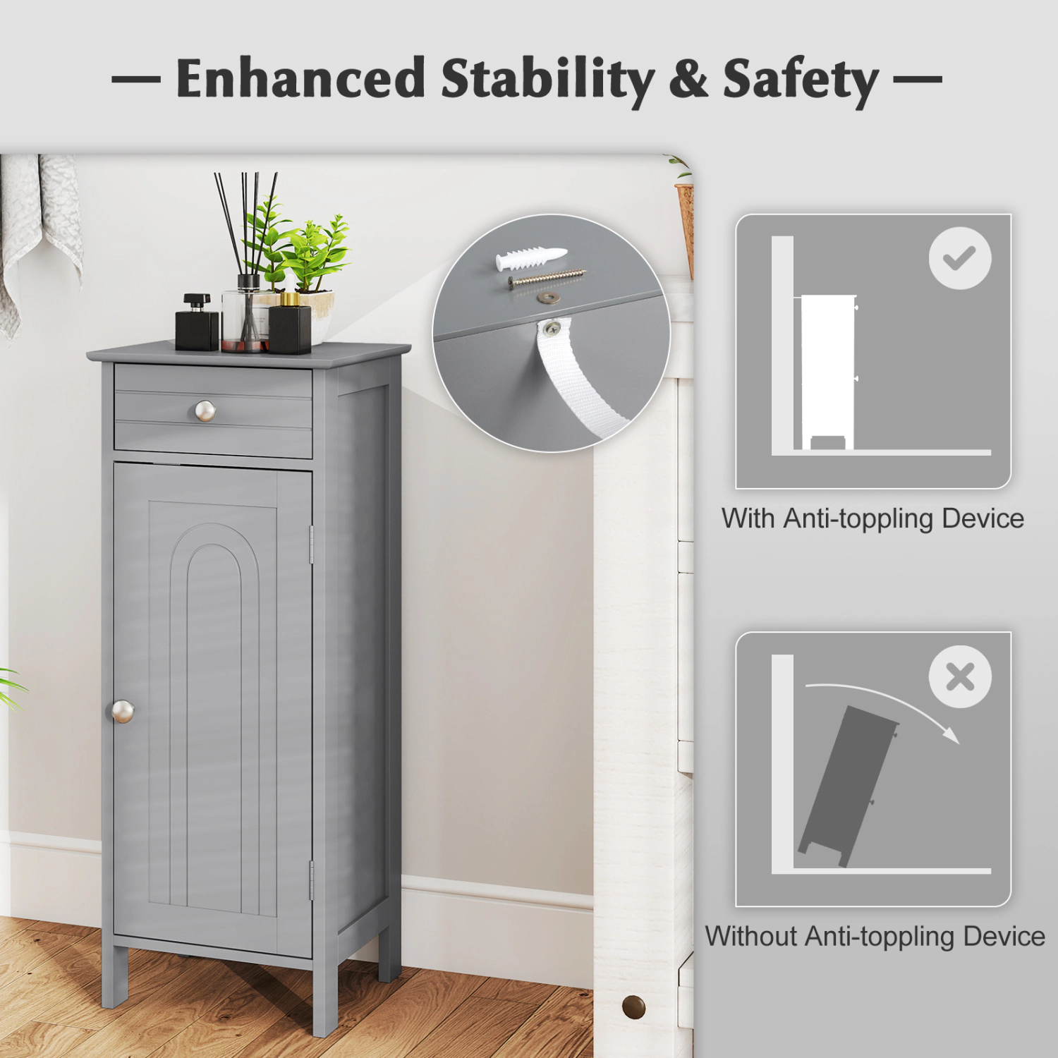 SlickBlue Narrow Storage Cabinet with Adjustable Shelves and Drawer