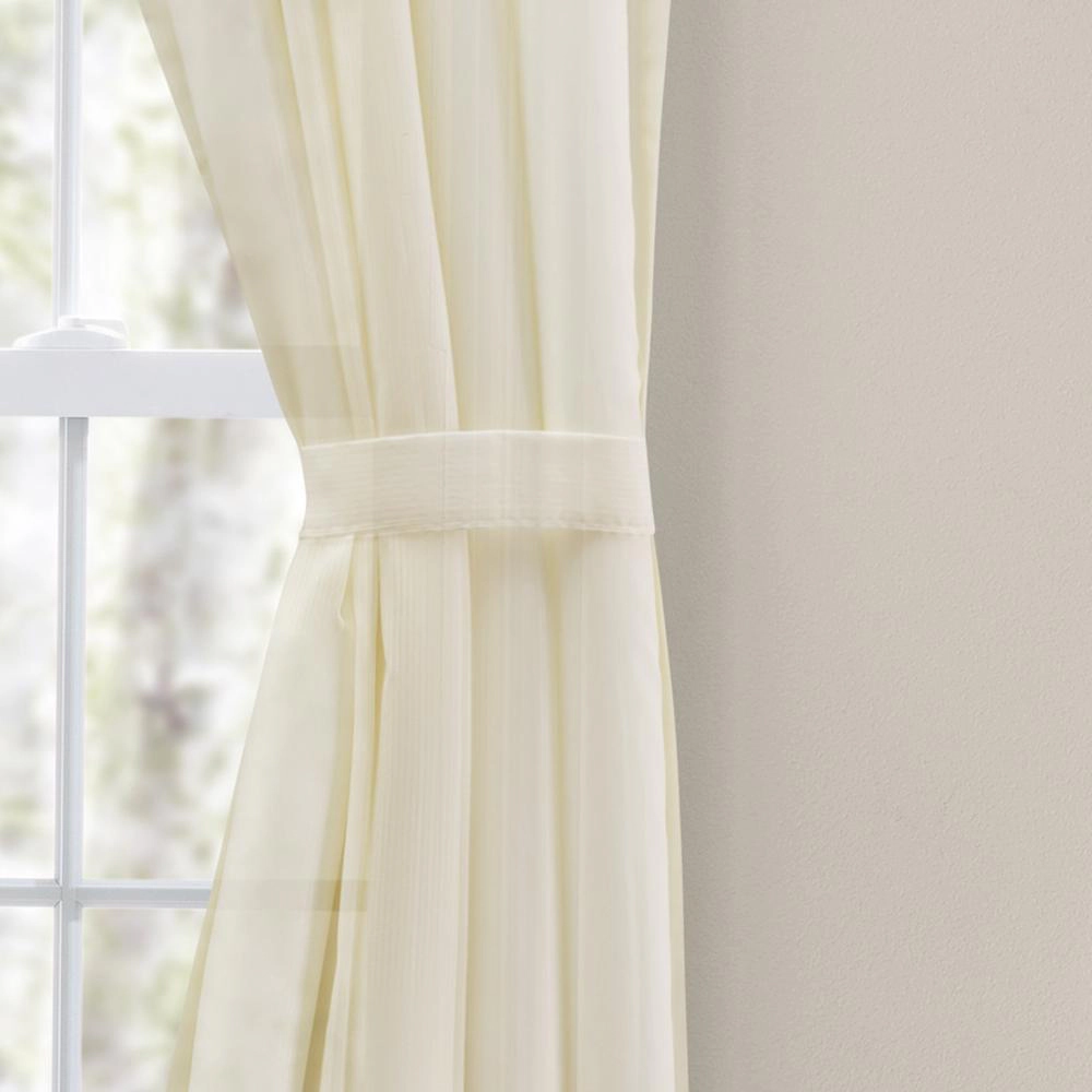 Ellis Curtain Shadow Stripe Tailored Curtain Panel Pair for Windows with Ties 80" x 63" Natural