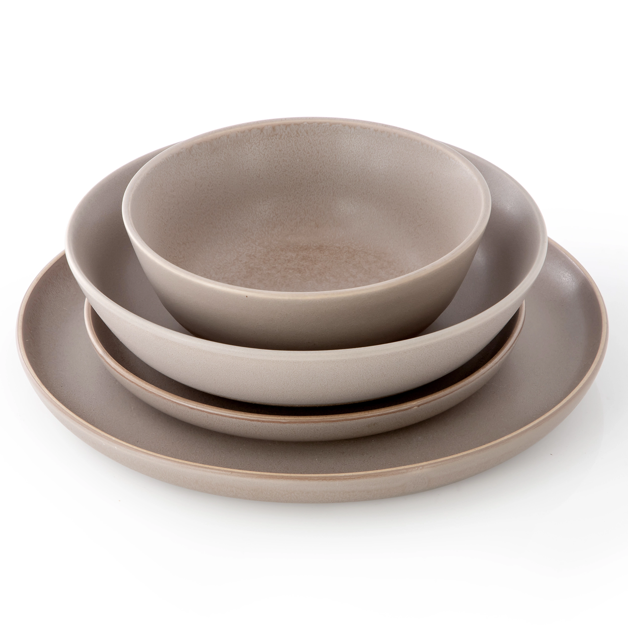 Gibson Elite Laguna Bliss 16 Piece Round Stoneware Double Bowl Dinnerware Set Matte Brown