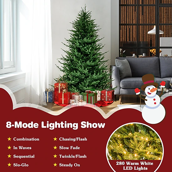 Costway 6/7 FT Pre-Lit Artificial Christmas Tree Hinged 788/1130 Branch Tips & 280/380 LED Lights