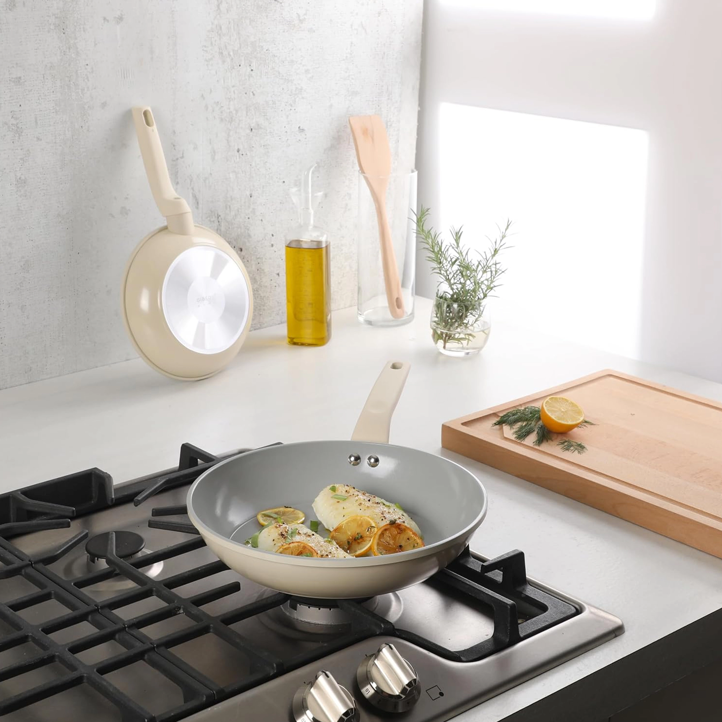Gibson Home Barnsdall 2 Piece 8 Inch and 10 Inch Nonstick Aluminum Frying Pan Set in Linen