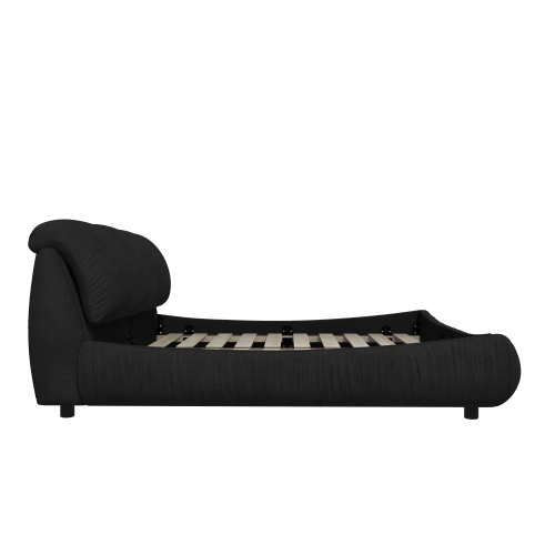 Flynama King Luxury Upholstered Platform Bed, Oversized Padded Backrest, Solid Wood, Black