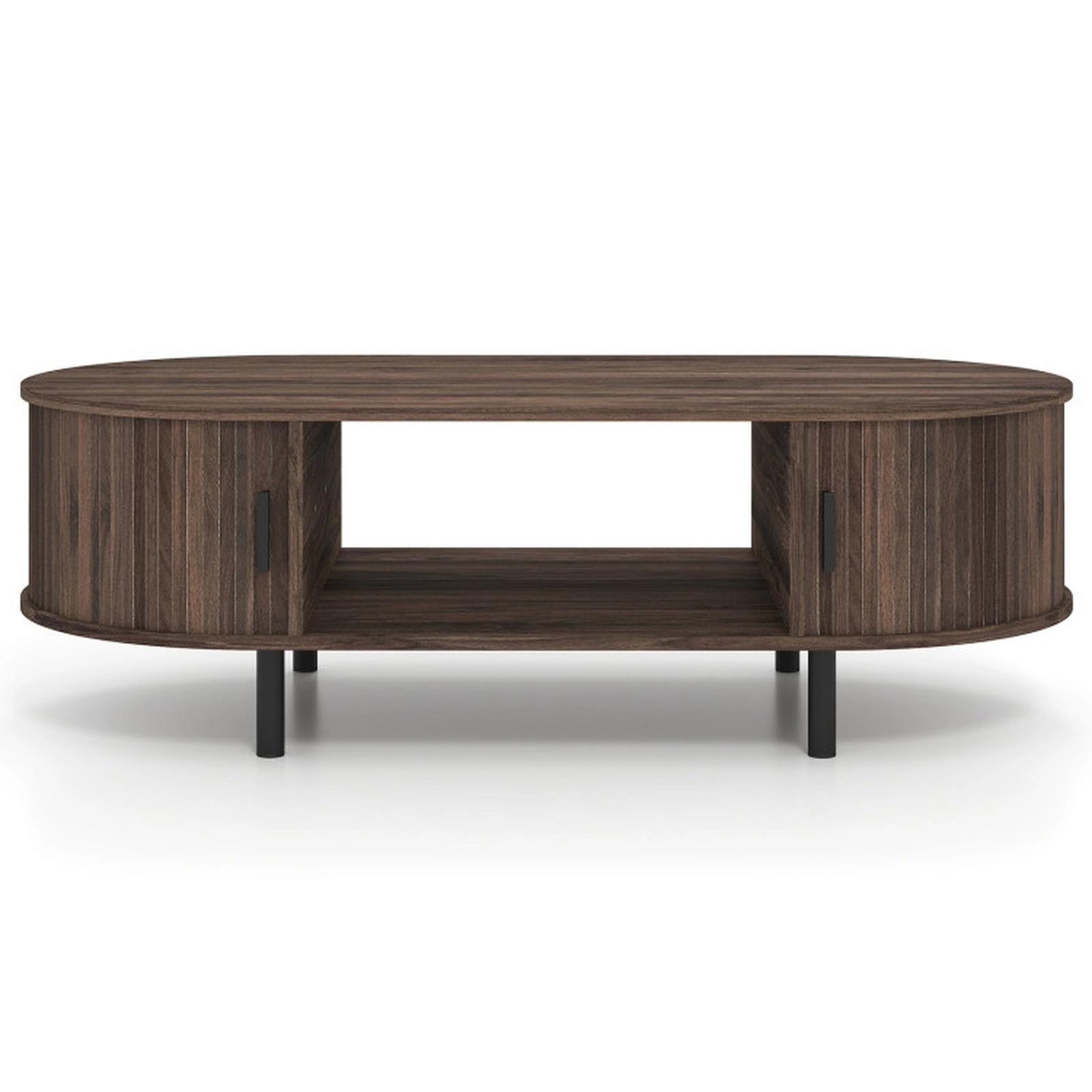 SUGIFT Oval Coffee Table Wooden Center Table with Storage 297-lb Overall Capacity Walnut