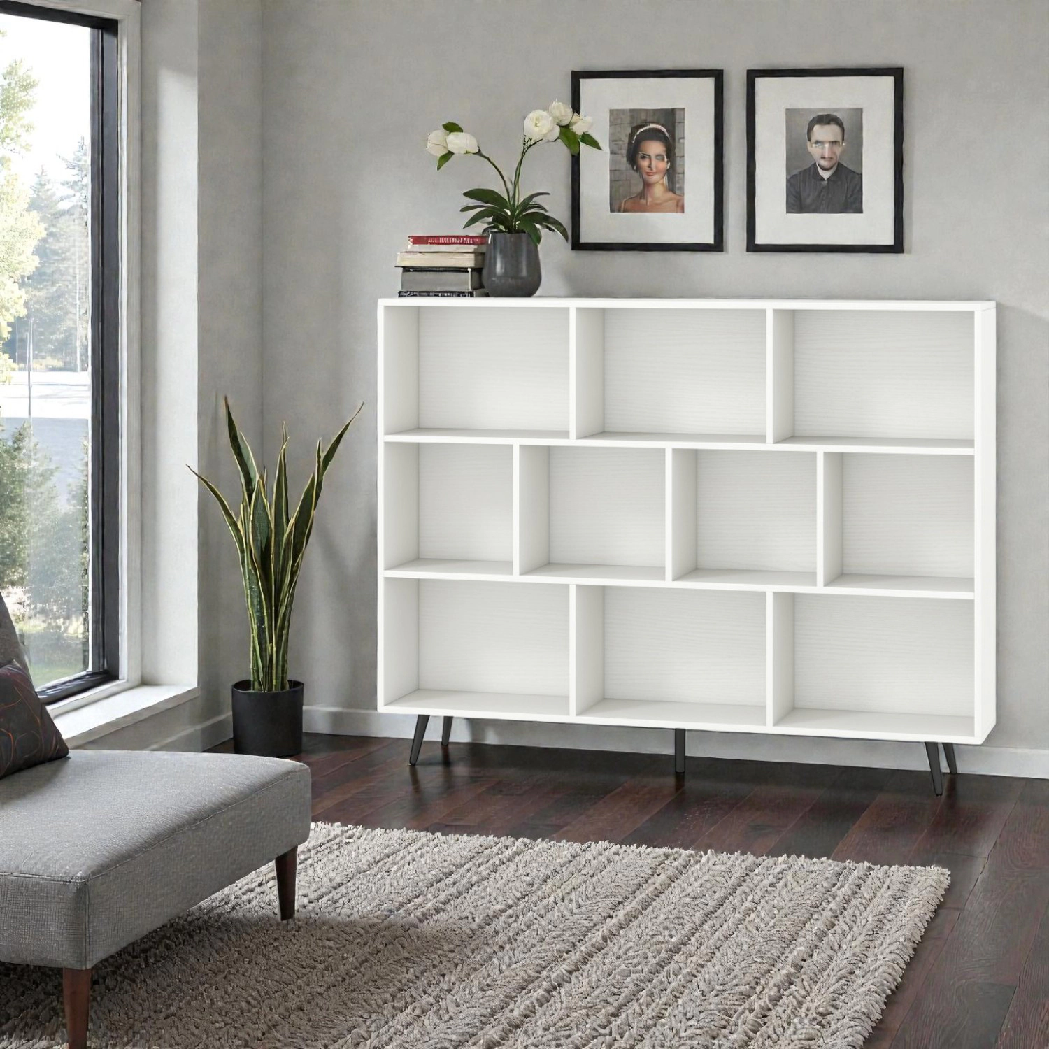 Hivvago Modern Storage Bookcase with Open Cube Shelves and Metal Legs