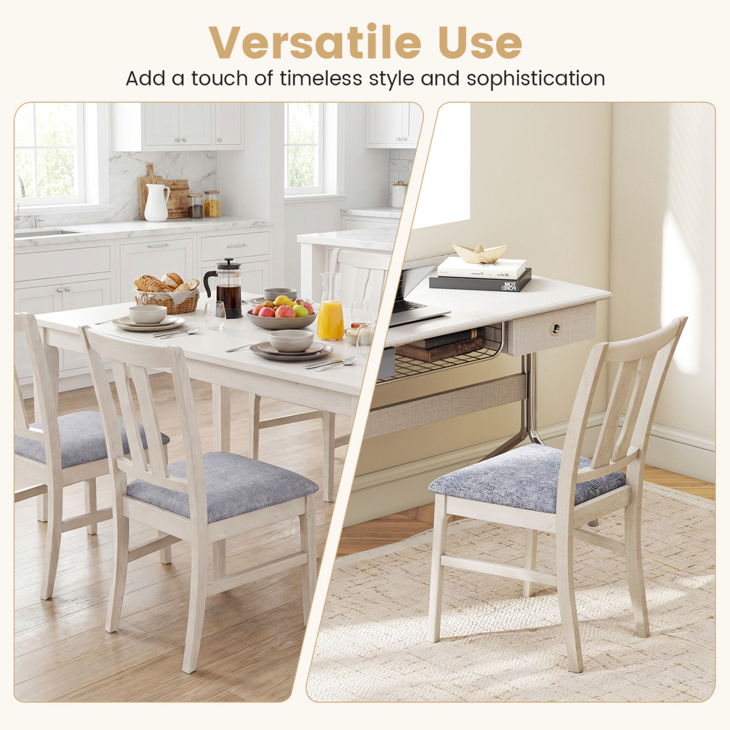 LJG Set of Wooden Upholstered Dining Chairs with High Curved Back