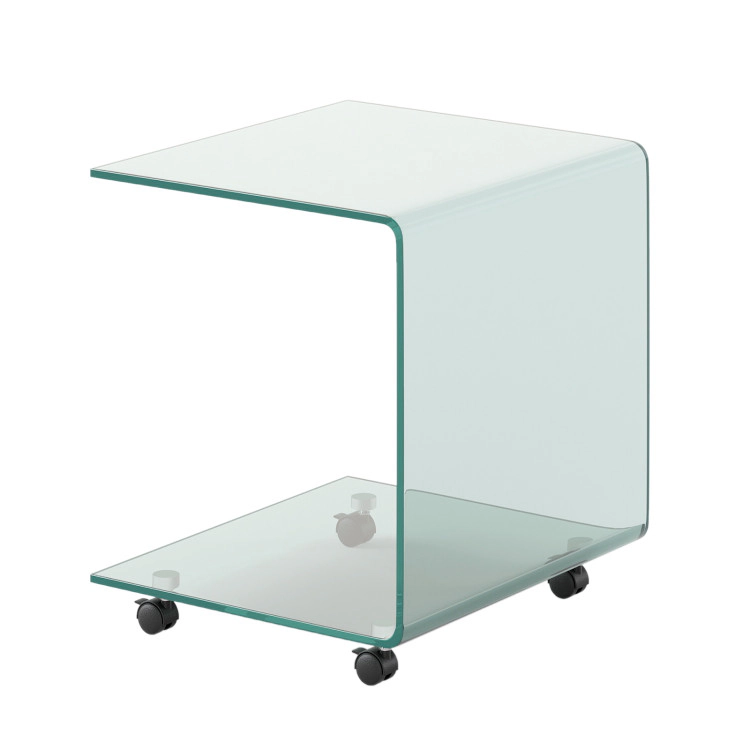Hivvago C-Shaped End Table Modern Tempered Glass Side With Shelf
