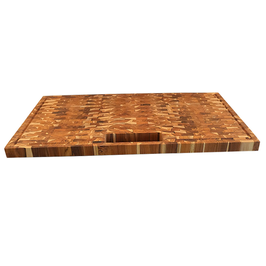 EcoDecors 34" x 20" Extra-Large Solid Teak End Grain Cutting Board with Juice Groove, Waste Slot and Handles