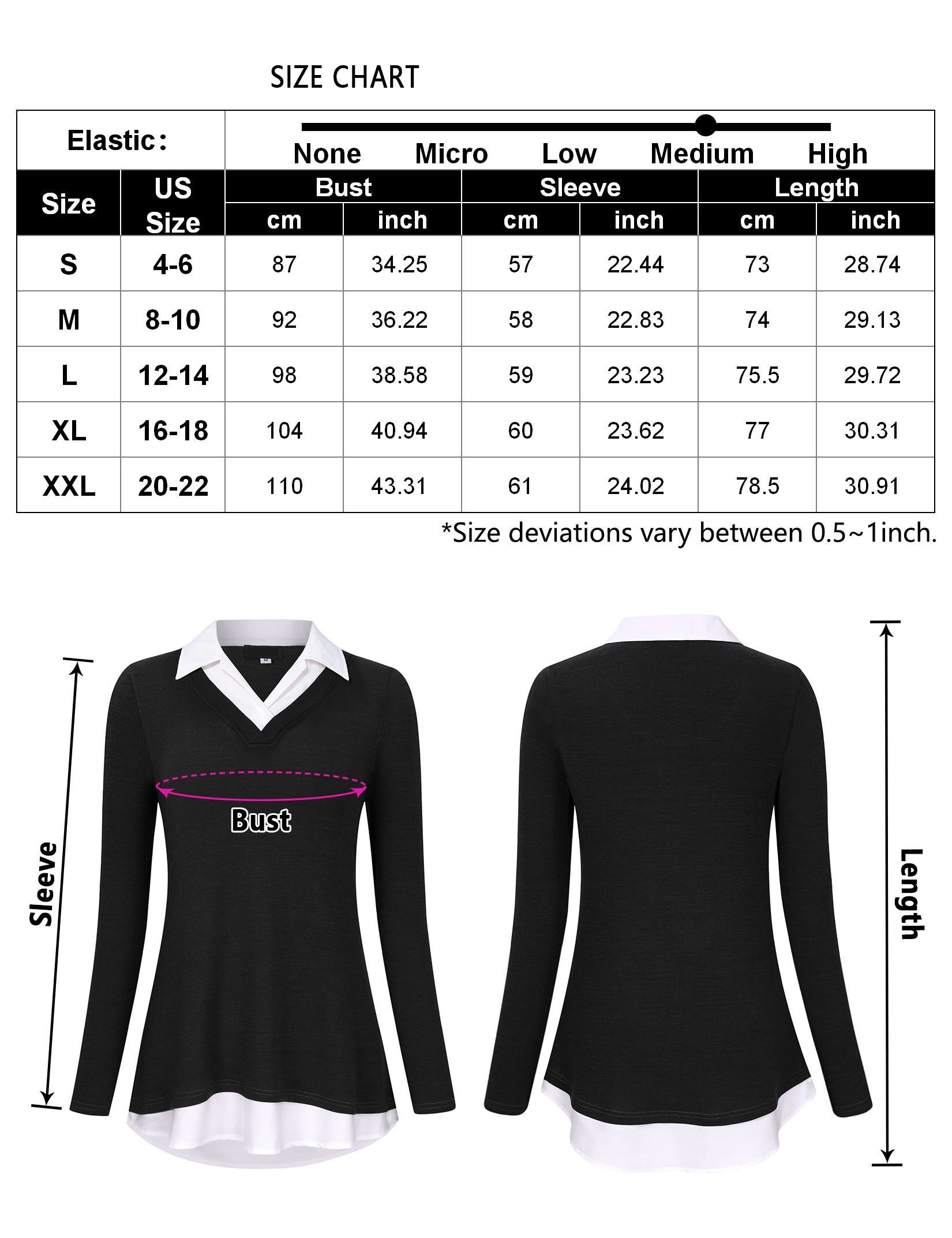 KOJOOIN Women's Casual Collared Curved Hem Long Sleeve Pullover Tops Contrast Shirt Blouse