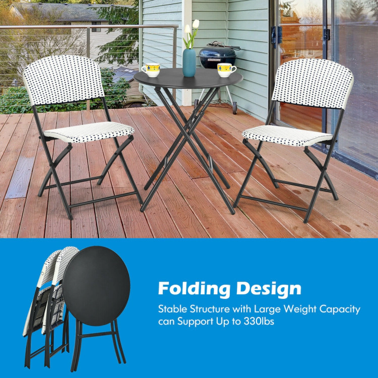 Hivvago 3 Pieces Patio Rattan Bistro Set With Round Dining Table And 2 Chairs
