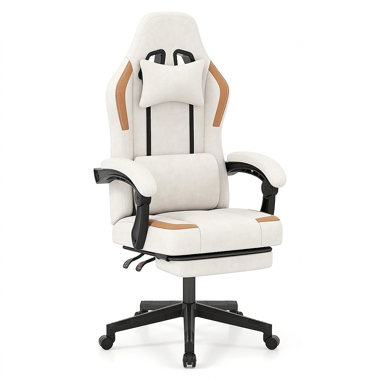 SUGIFT Beige Ergonomic Gaming Chair with Headrest, Lumbar Cushion and Footrest
