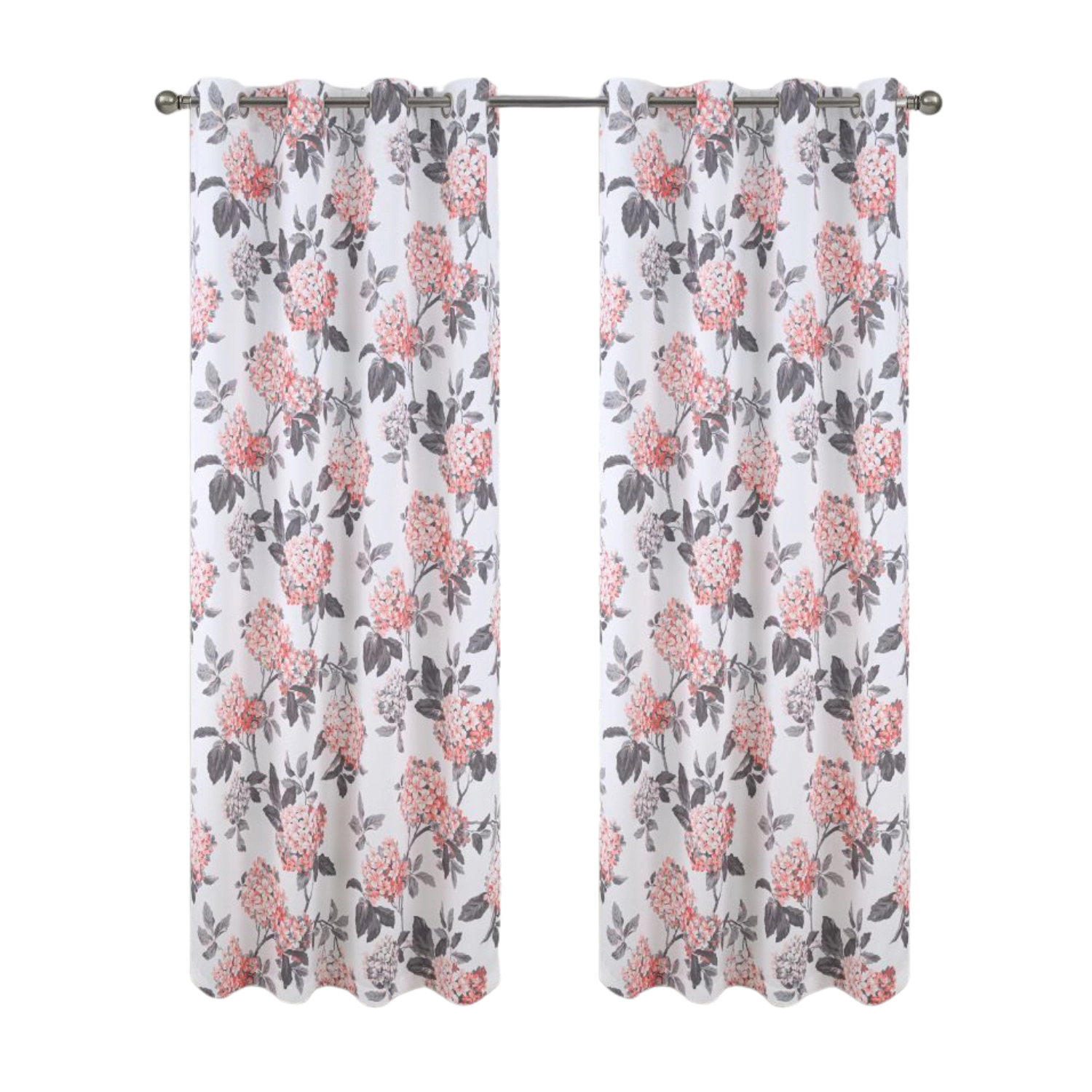 Olivia Gray 100% Polyester 200 GSM Hydrangea Printed Blackout Grommet Curtain Panel 54" x 90" Rose