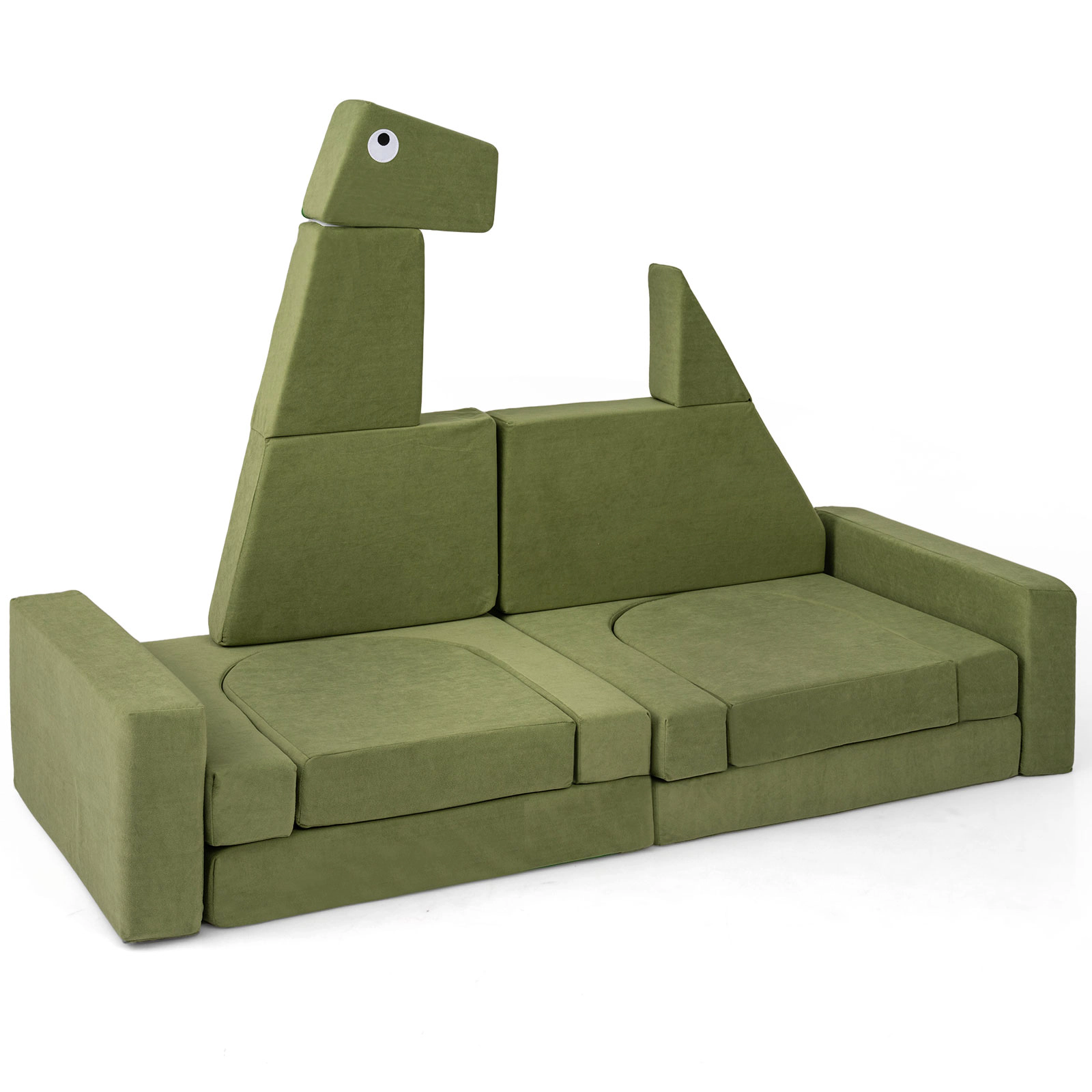 SUGIFT 13-Piece Modular Kids Play Couch with High-Density Foam 56-in Wide Ages 3+ Dinosaur Velvet Fabric
