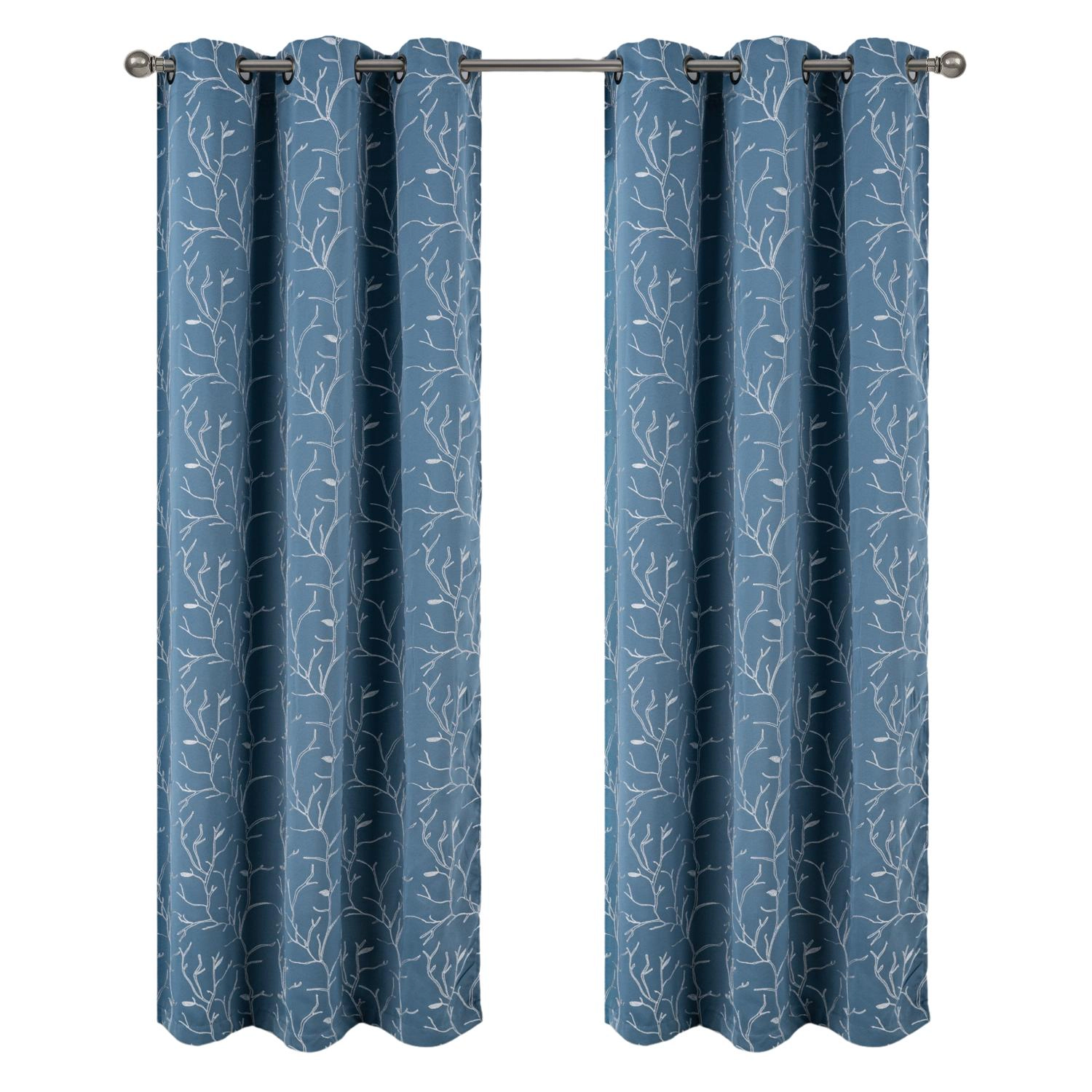RT Designer Collection Luciana 2 Pack Embroidered Blackout Luxurious Decorative Grommet Curtain Panel 36" x 84" Wedgwood