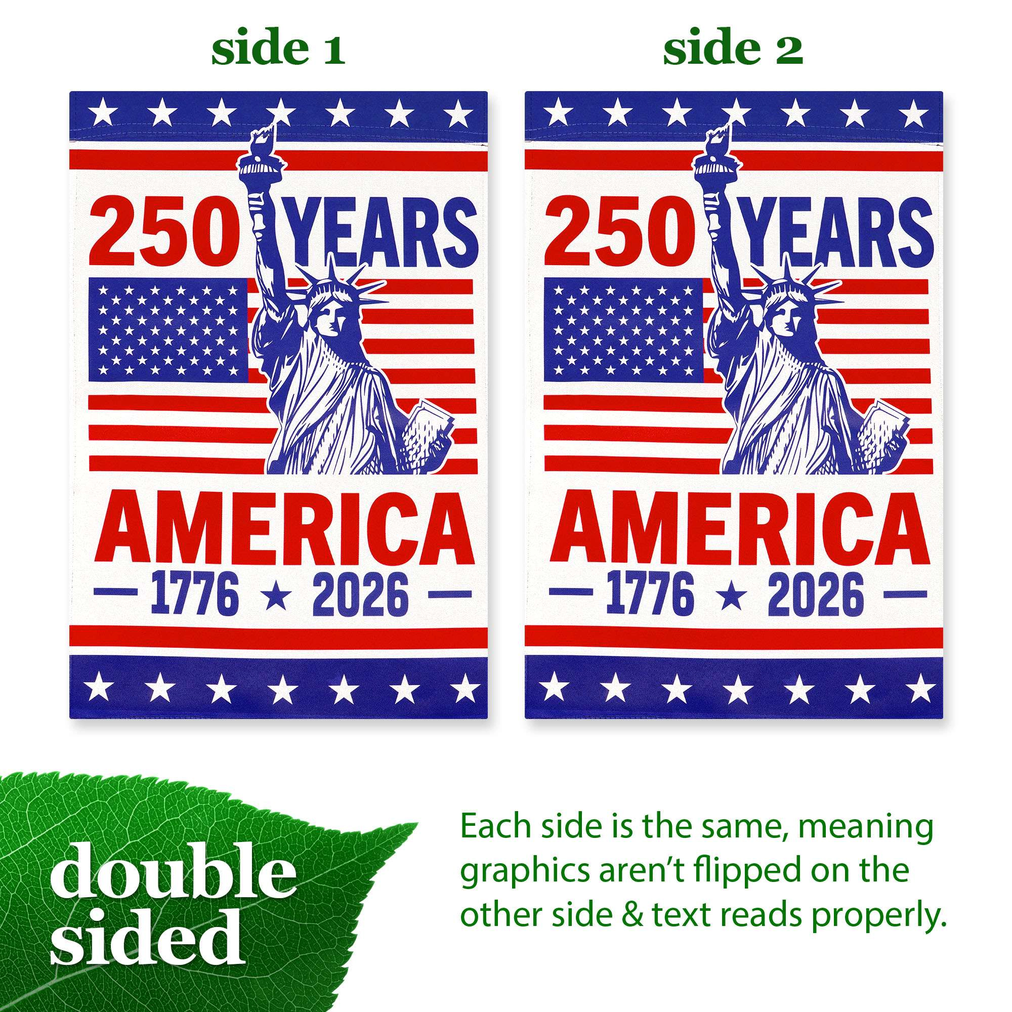 G128 USA 250th Anniversary Garden Flag 12x18 Double-Sided Statue of Liberty