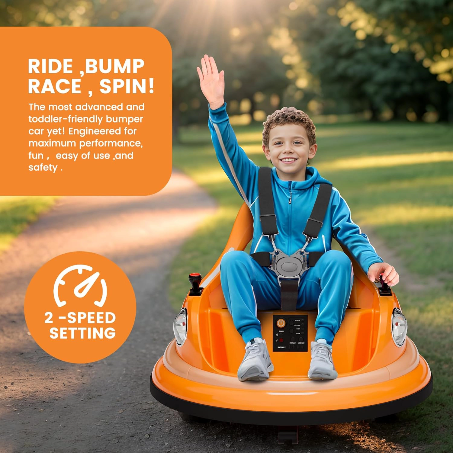 12V Kids Bumper Car with 360 Degree Spin, Remote Control, 2-Speed, Music & LED Lights for Toddlers Ages 4-8