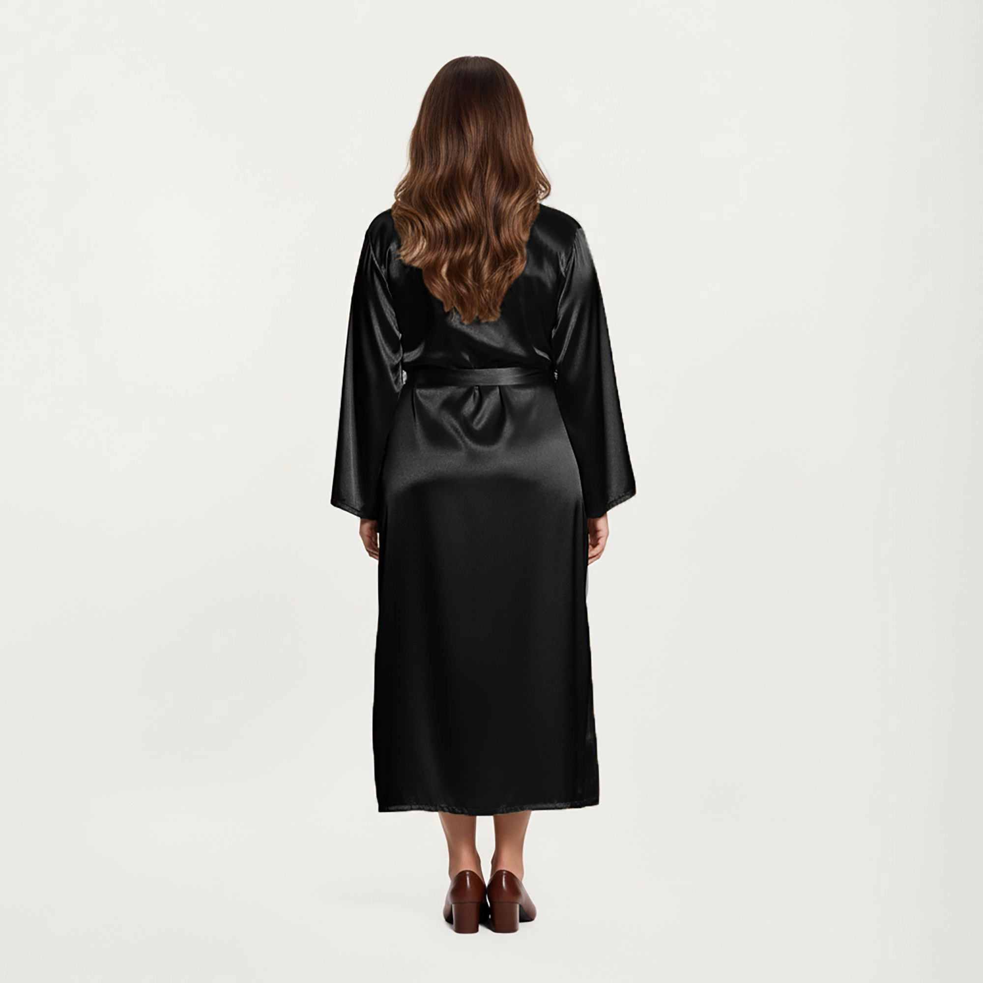 Anna-Kaci Women's Plus Satin Robe and Slip Set with Smooth Draping Fabric Elegant Silhouette