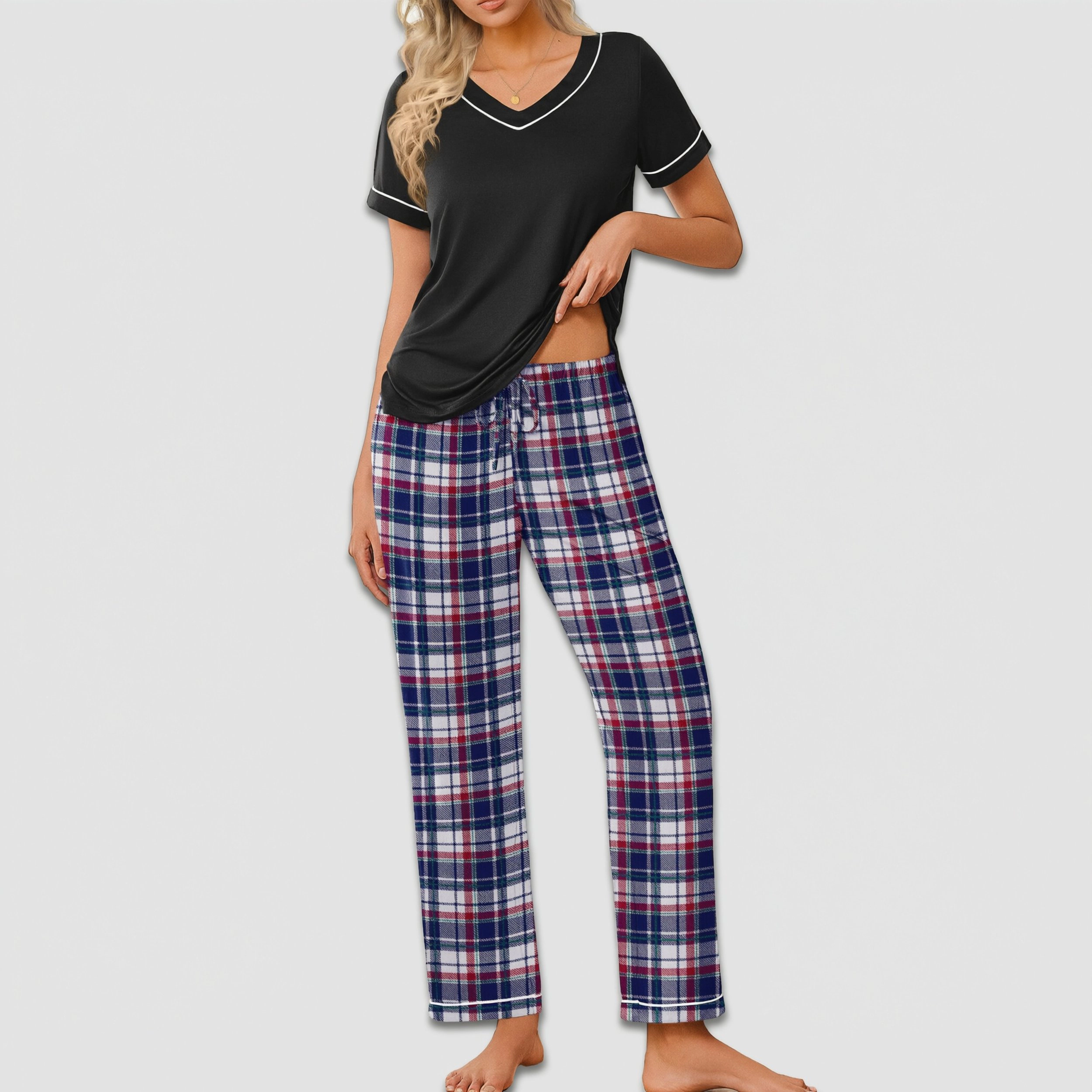 Ekouaer Women's Soft Lounge Pajama Set with Relaxed Fit Pants
