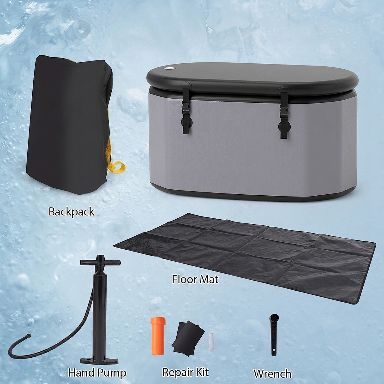 SUGIFT 129-gal 800-lb Capacity Oval Inflatable Ice Bath Cold Plunge Tub with 7-Layer Insulation and Hand Pump