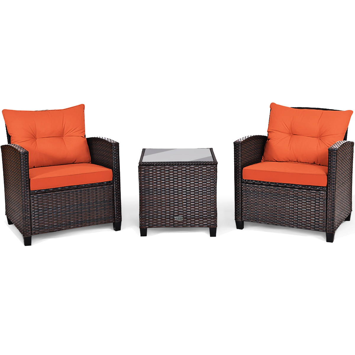 SUGIFT 3-Piece Rattan Patio Conversation Set with Washable Cushions 360-lb Chair Capacity Red Beige Turquoise