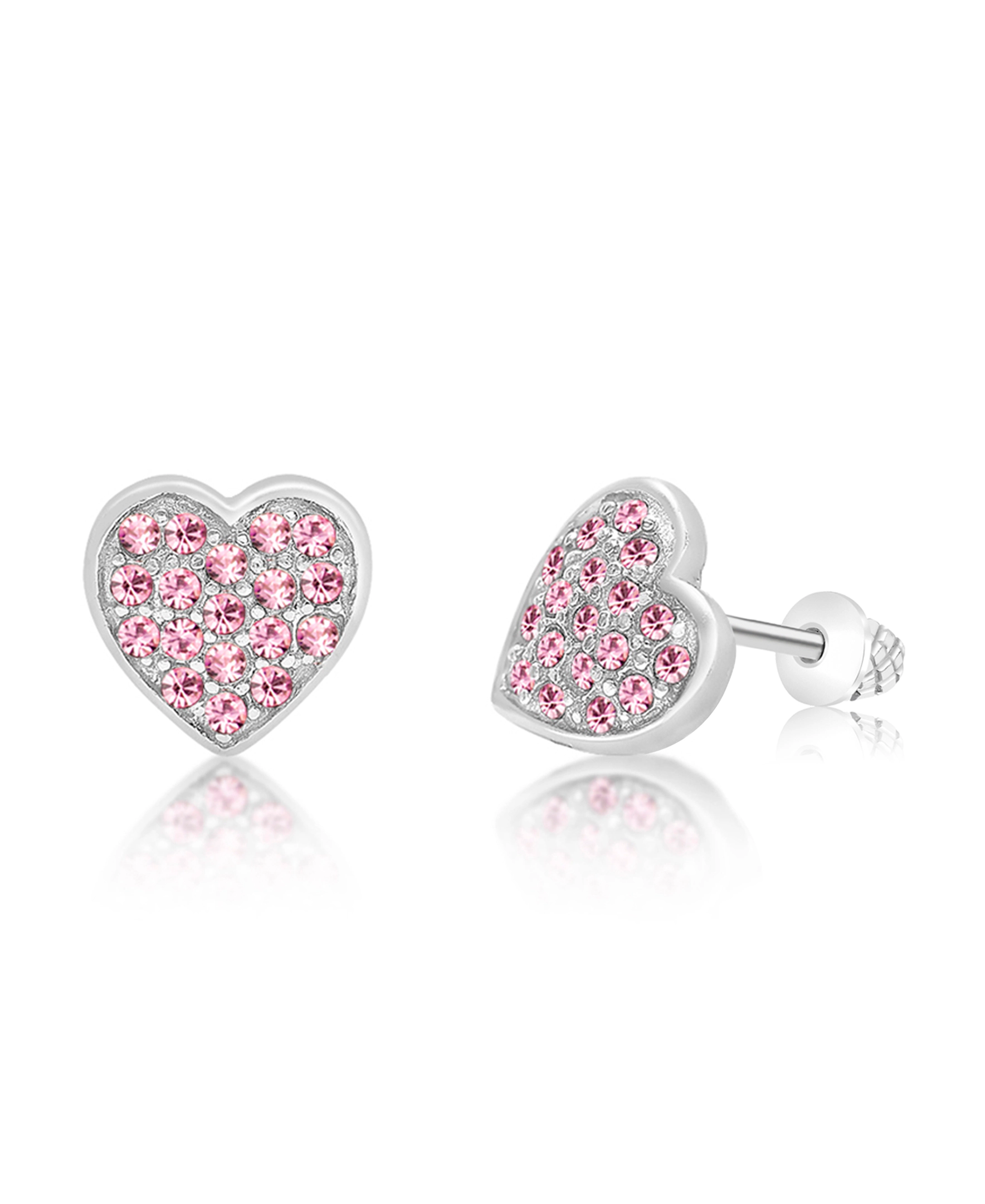 CHANTEUR Girls Heart Stud Earrings - Multi-Color Crystal, White Gold Palladium Plating, Screw Back