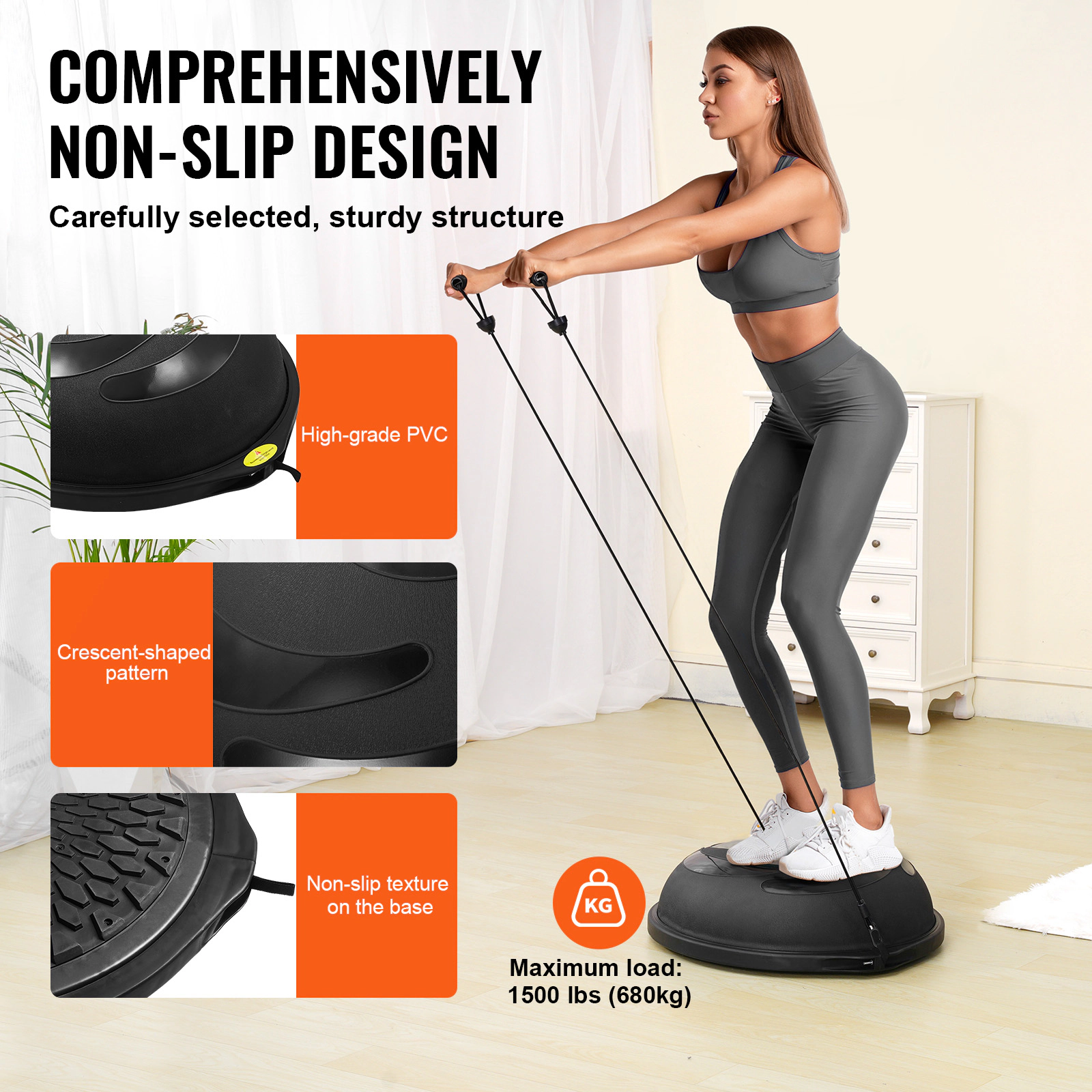 HONGGE Half Exercise Ball Trainer Balance Stability Yoga with Resistance Bands & Foot Pump