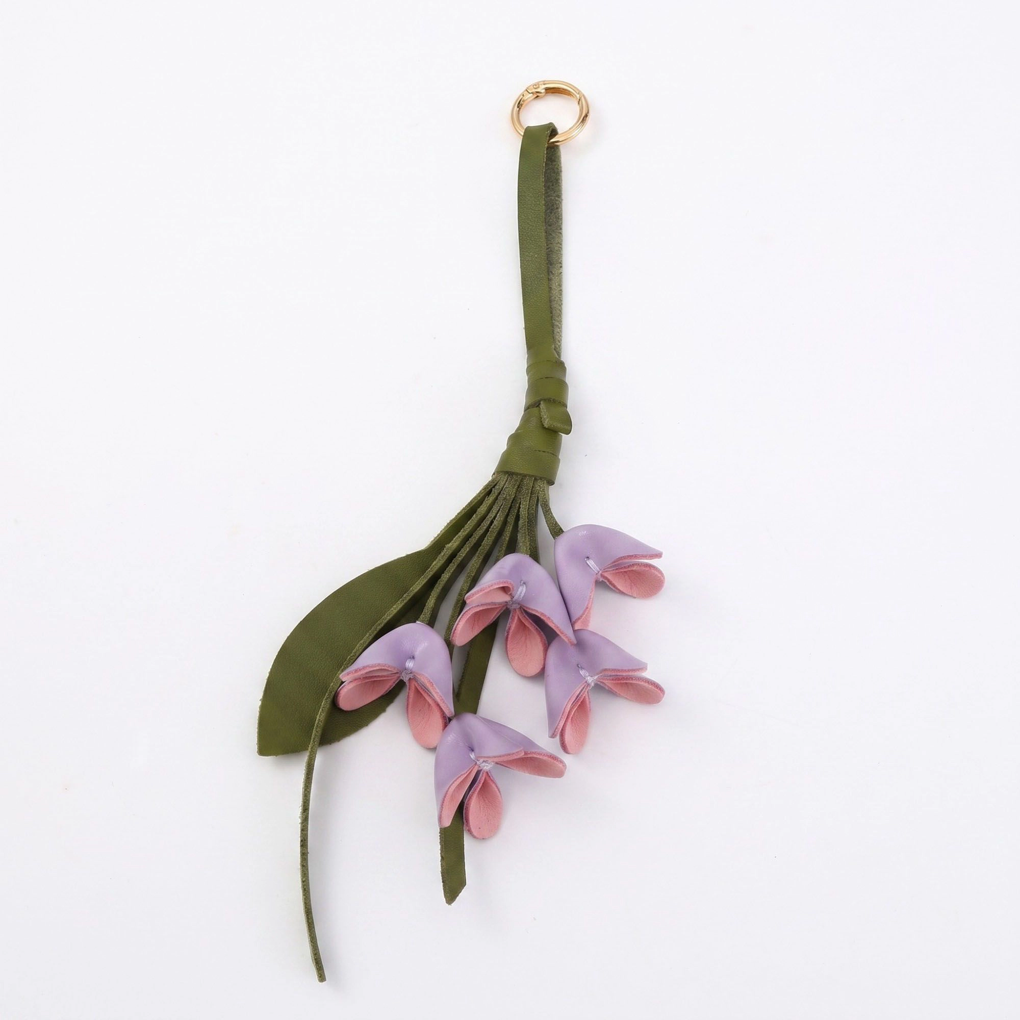 Alilang Women's Floral Bag Charm with Tassel Strap and Gold Tone Ring