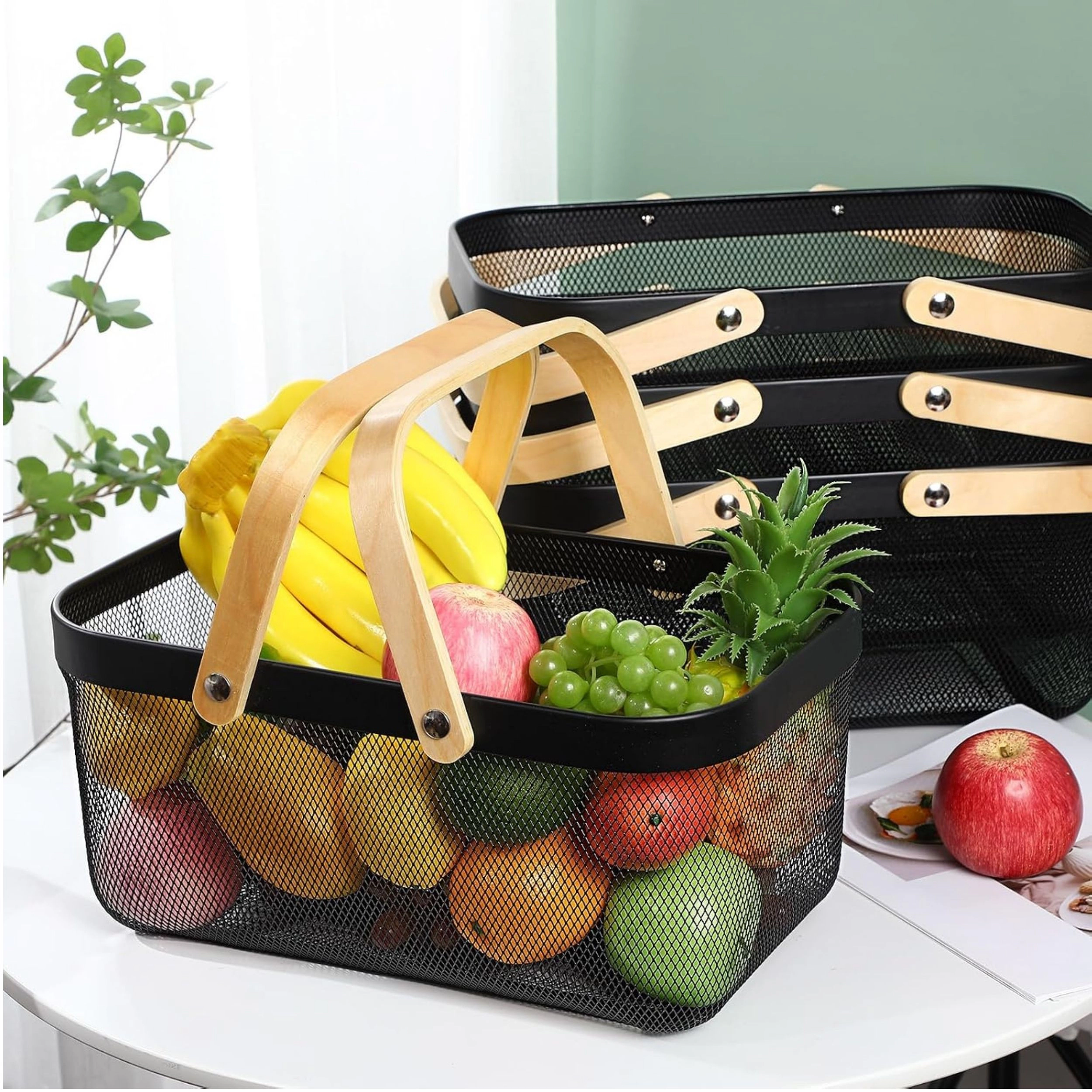 Stock Preferred Pack of 4 Black Metal Wire Storage Baskets with Handles