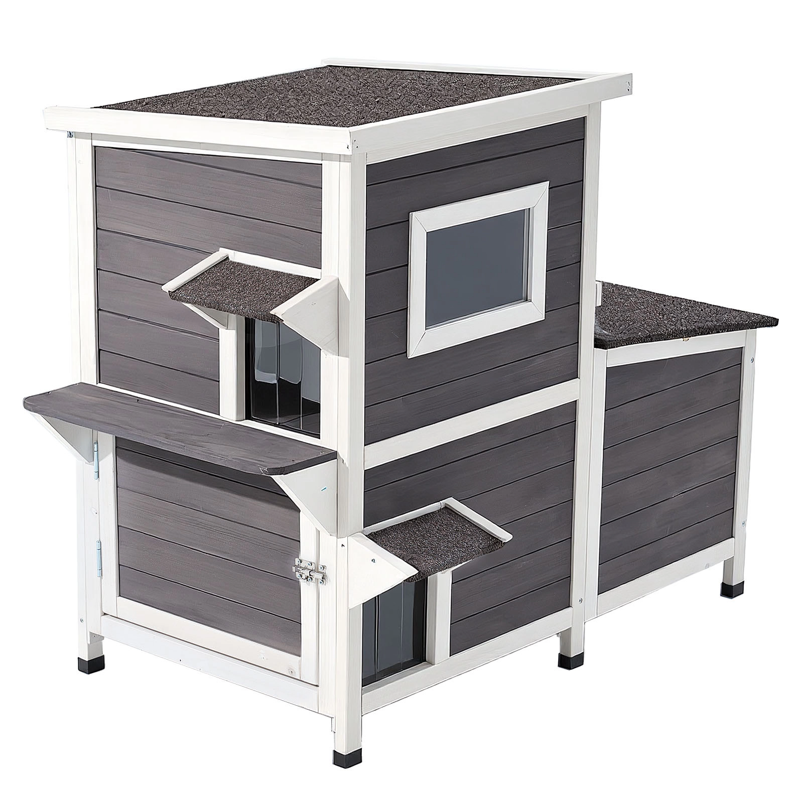 HONGGE Outdoor Wooden Cat House Shelter for Feral Cats in Winter with Waterproof Roof