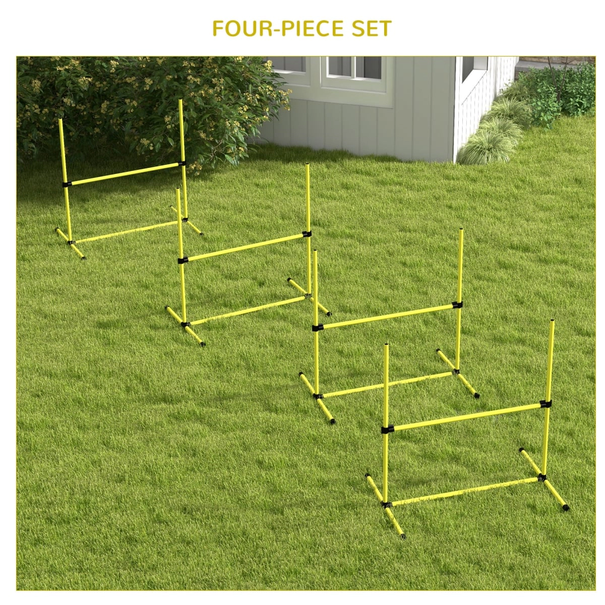 212 Main 4 Piece Paw Hut Dog Agility Training Set with Adjustable Height Jump Bars Carry Bag - Yellow