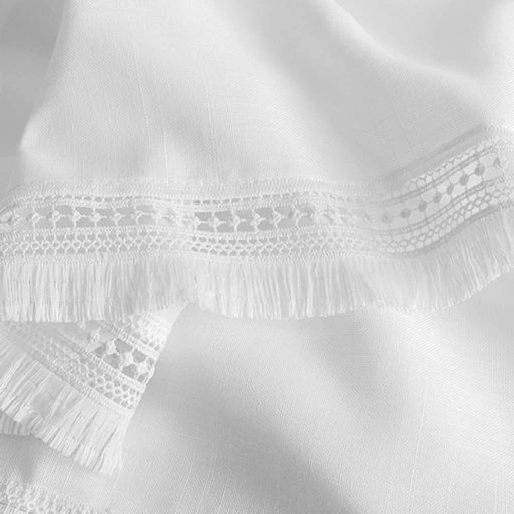 Ellis Intricate Brush Fringe Sewn on Inside Edge and Bottom 1.5" Rod Pocket Tailored Tier 80"x24" White