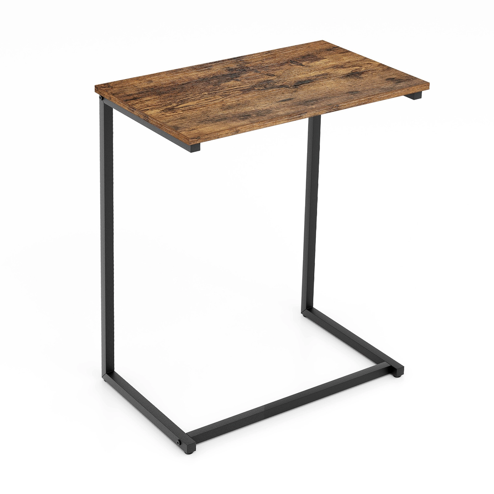 SUGIFT C-shaped Industrial End Table with Metal Frame 45-lb Capacity Rustic Brown/Black